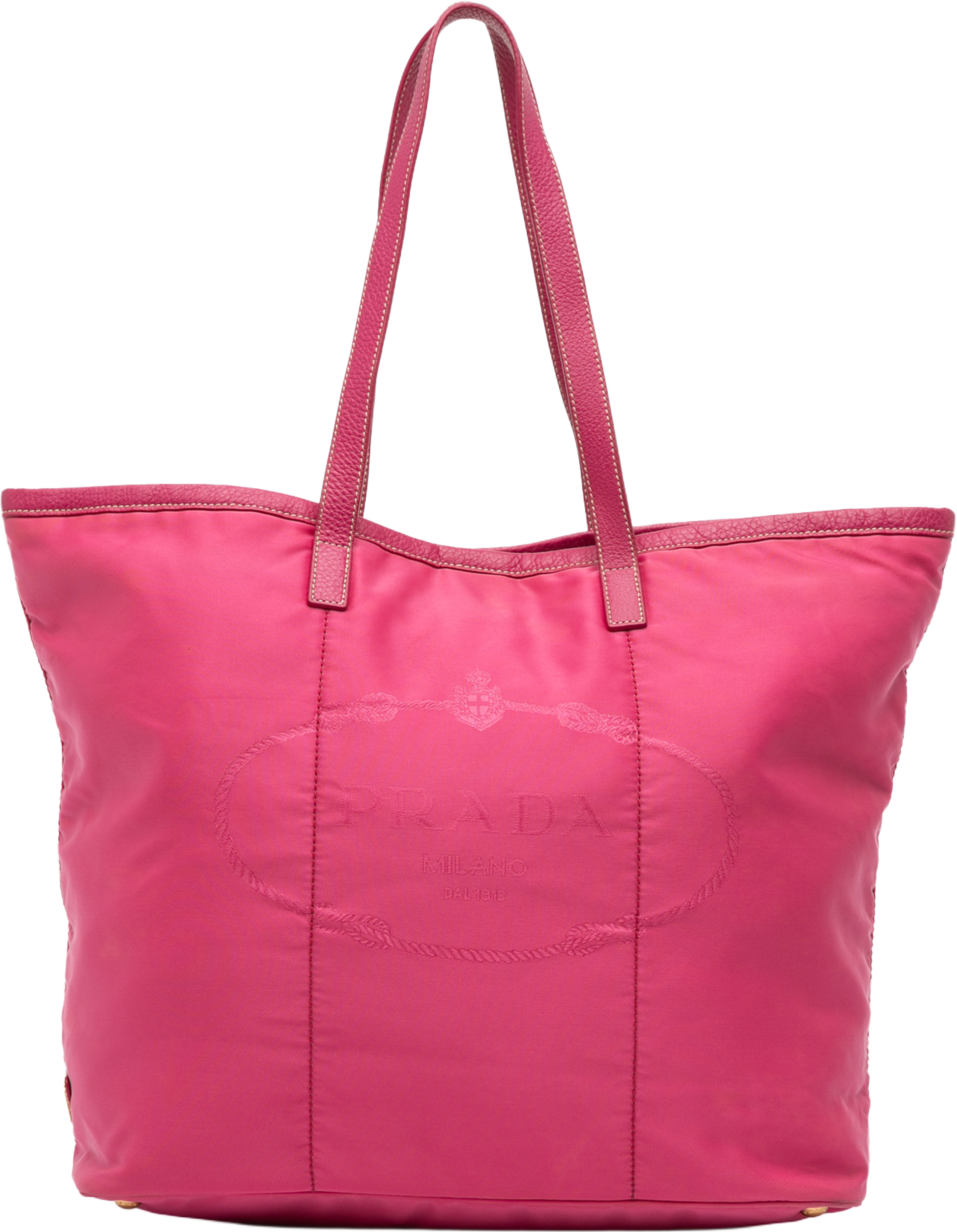 Prada Tessuto Canapa Logo Tote, från Luxclusif, i färgen pink. Klicka för att öppna bilden i stort format