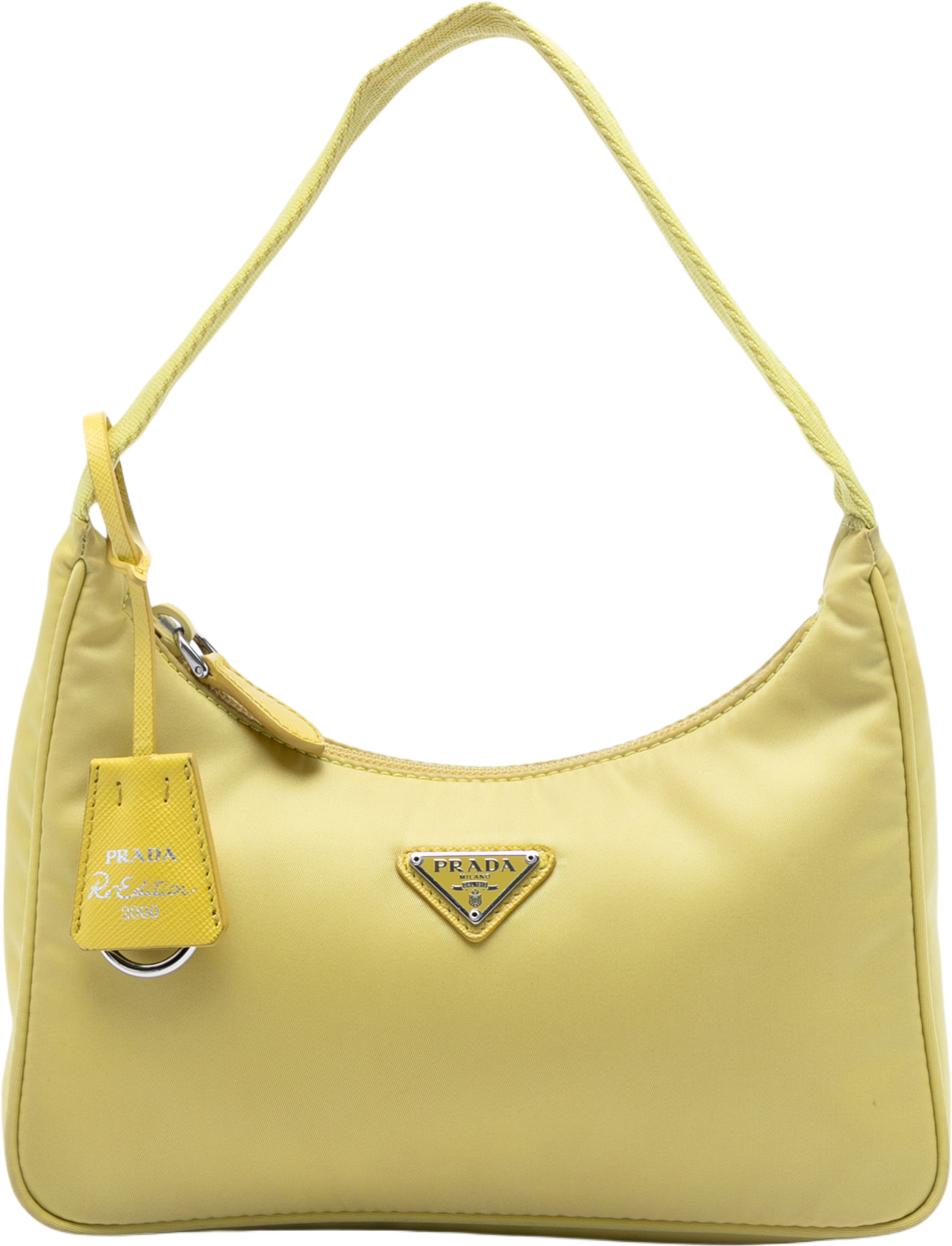 Prada Mini Tessuto Re Edition 2000 Shoulder Bag, från Luxclusif, i färgen light yellow. Klicka för att öppna bilden i stort format
