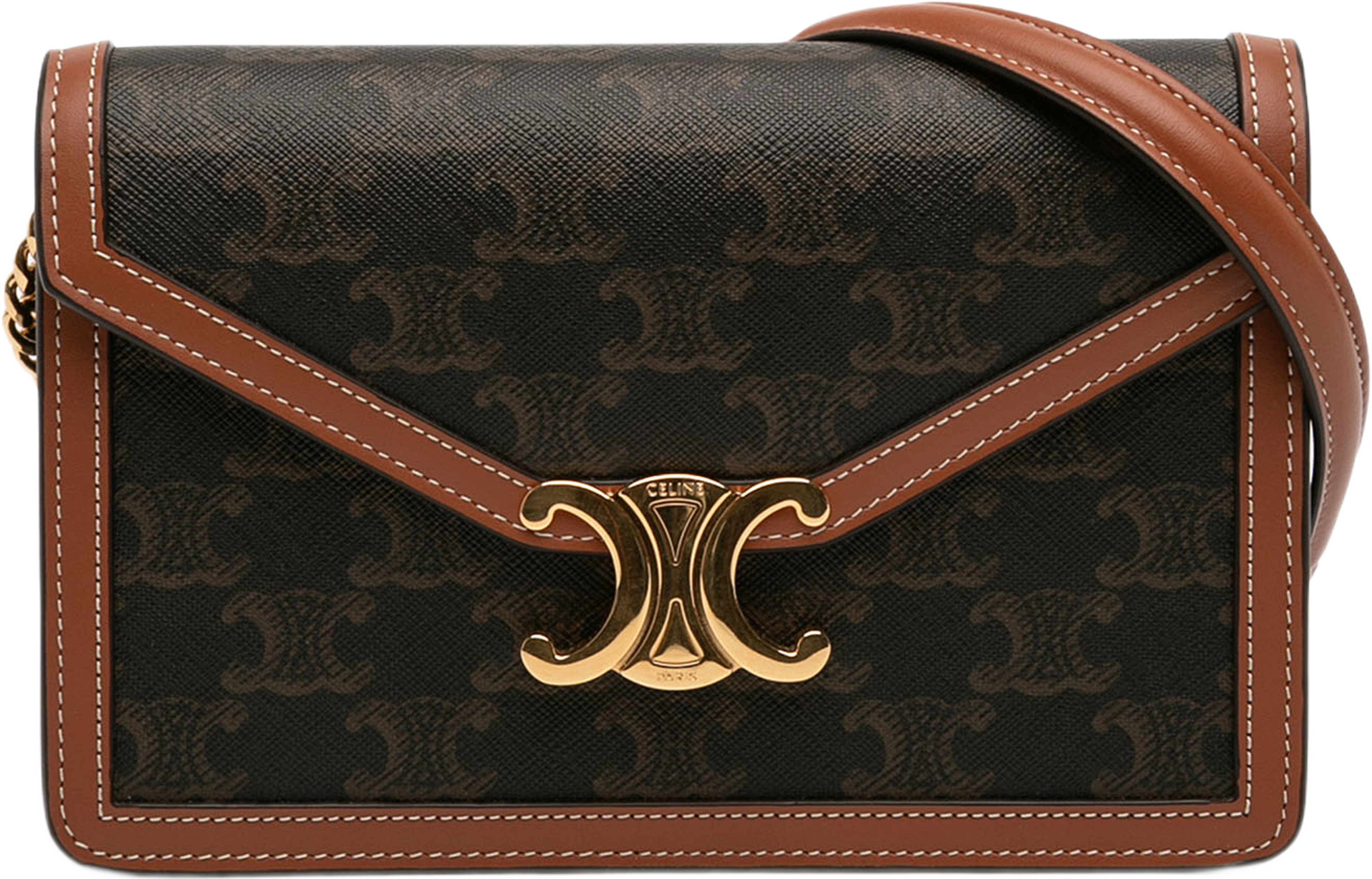 Celine Triomphe Coated Canvas Margo Wallet On Chain, från Luxclusif, i färgen dark brown. Klicka för att öppna bilden i stort format