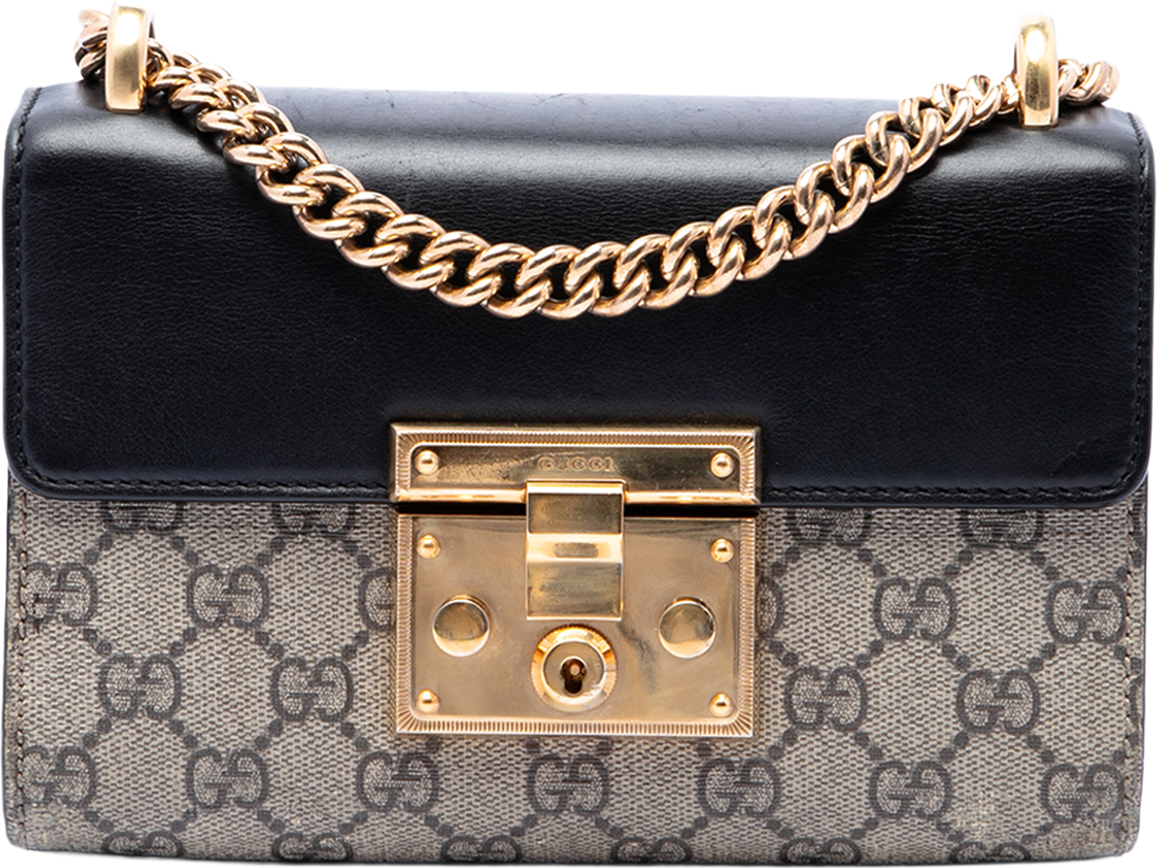 Gucci Small Gg Supreme Padlock Crossbody, från Luxclusif, i färgen beige. Klicka för att öppna bilden i stort format