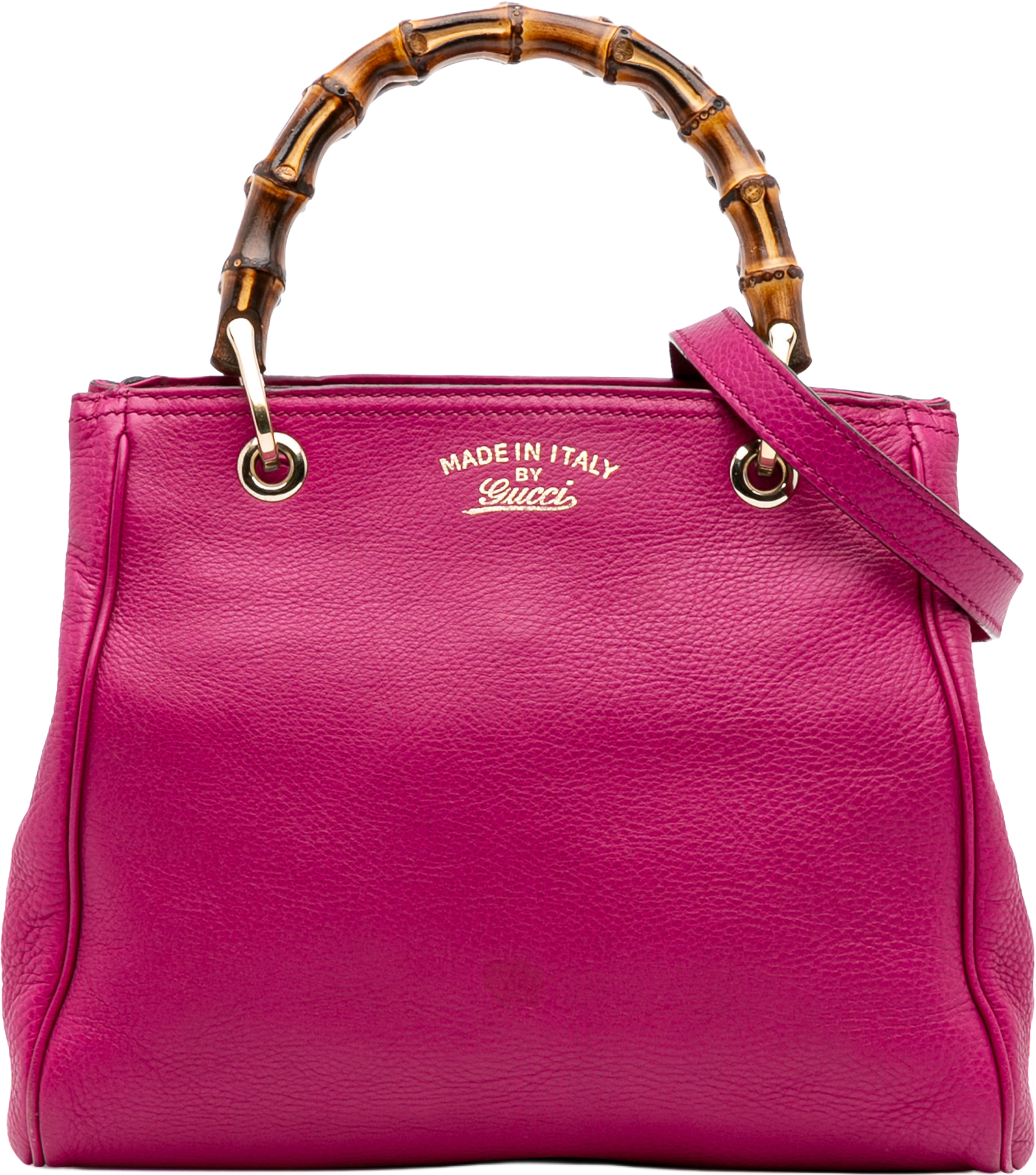 Gucci Small Calfskin Bamboo Shopper Satchel, från Luxclusif, i färgen hot pink. Klicka för att öppna bilden i stort format