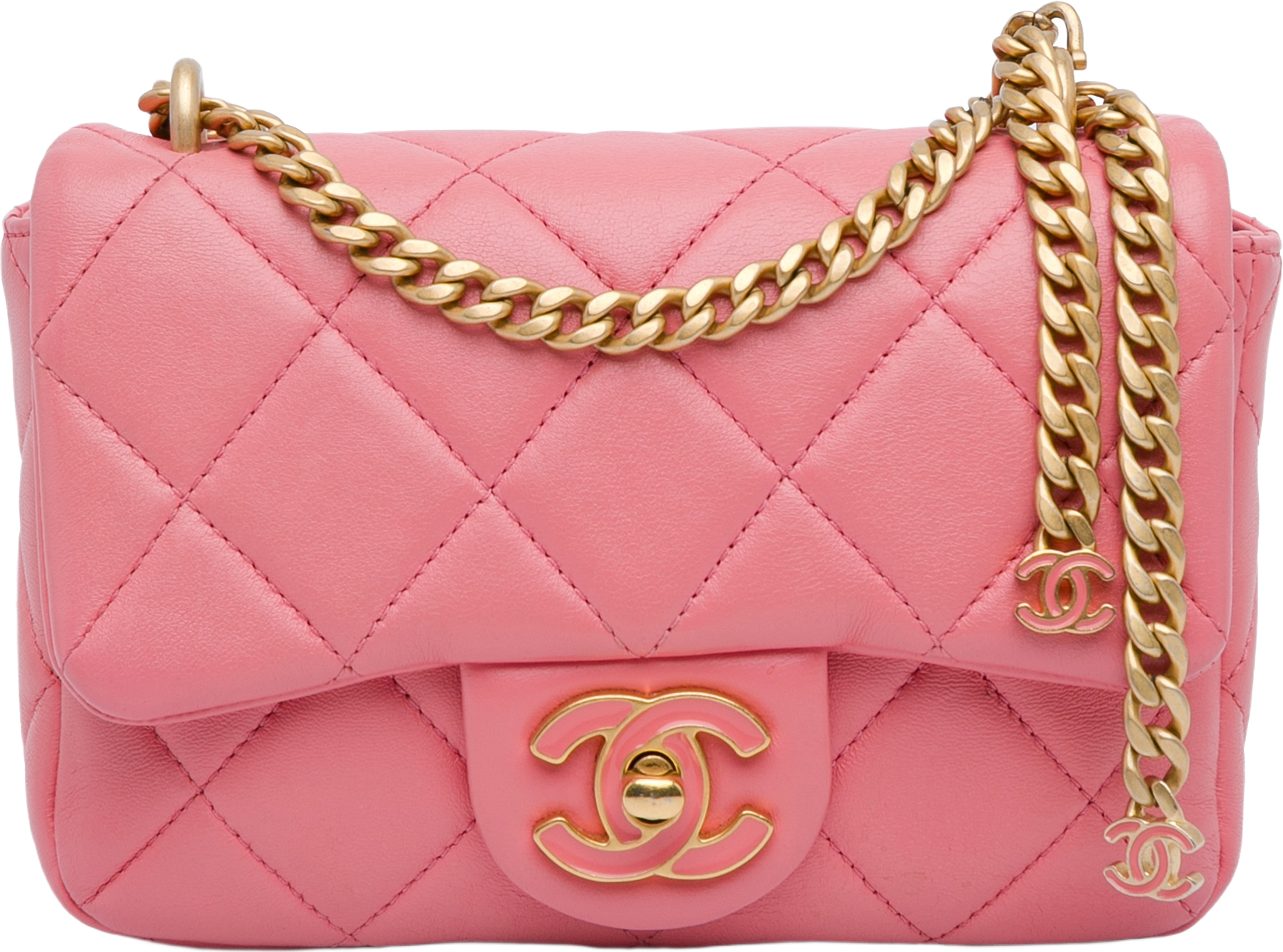 Chanel Mini Lambskin Pending Cc Flap, från Luxclusif, i färgen pink. Klicka för att öppna bilden i stort format