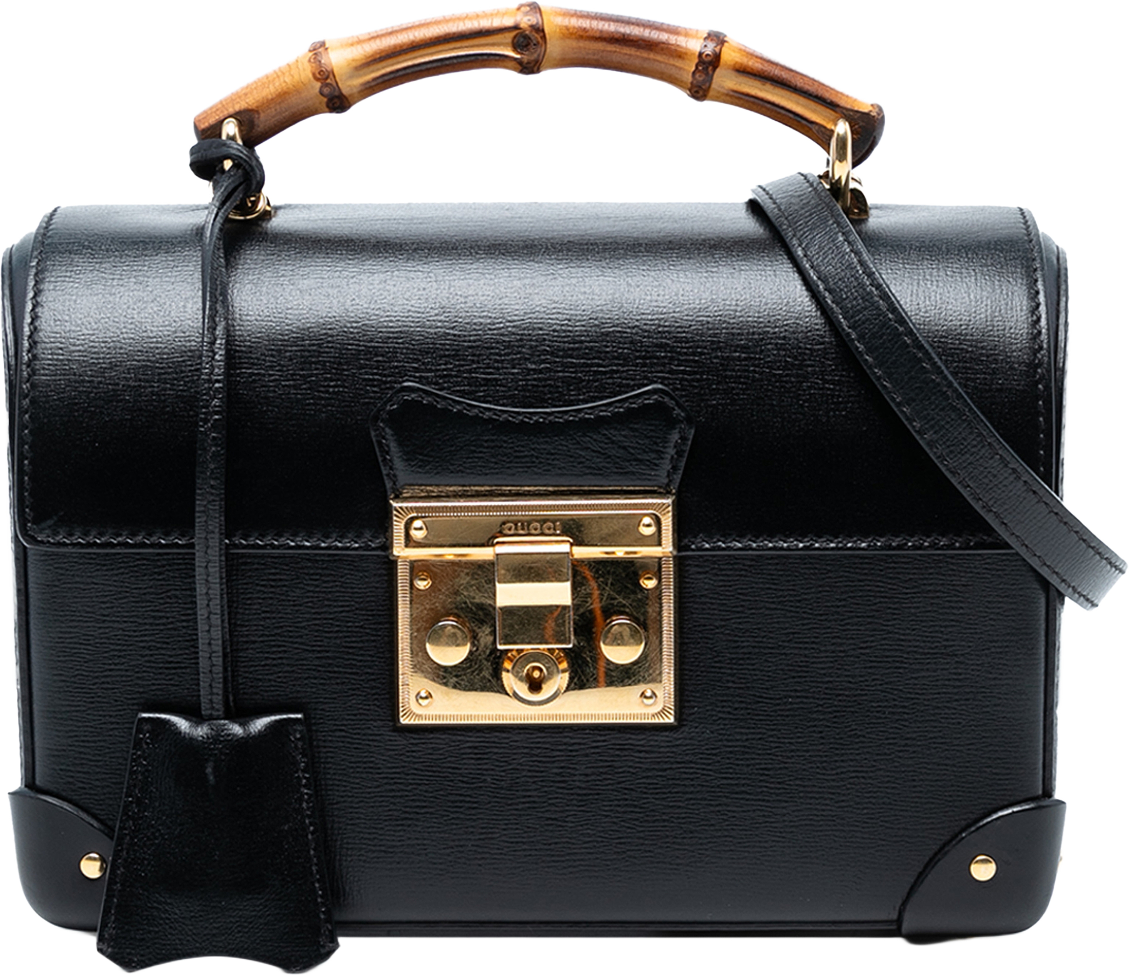 Gucci Small Leather Bamboo Padlock Satchel, från Luxclusif, i färgen black. Klicka för att öppna bilden i stort format