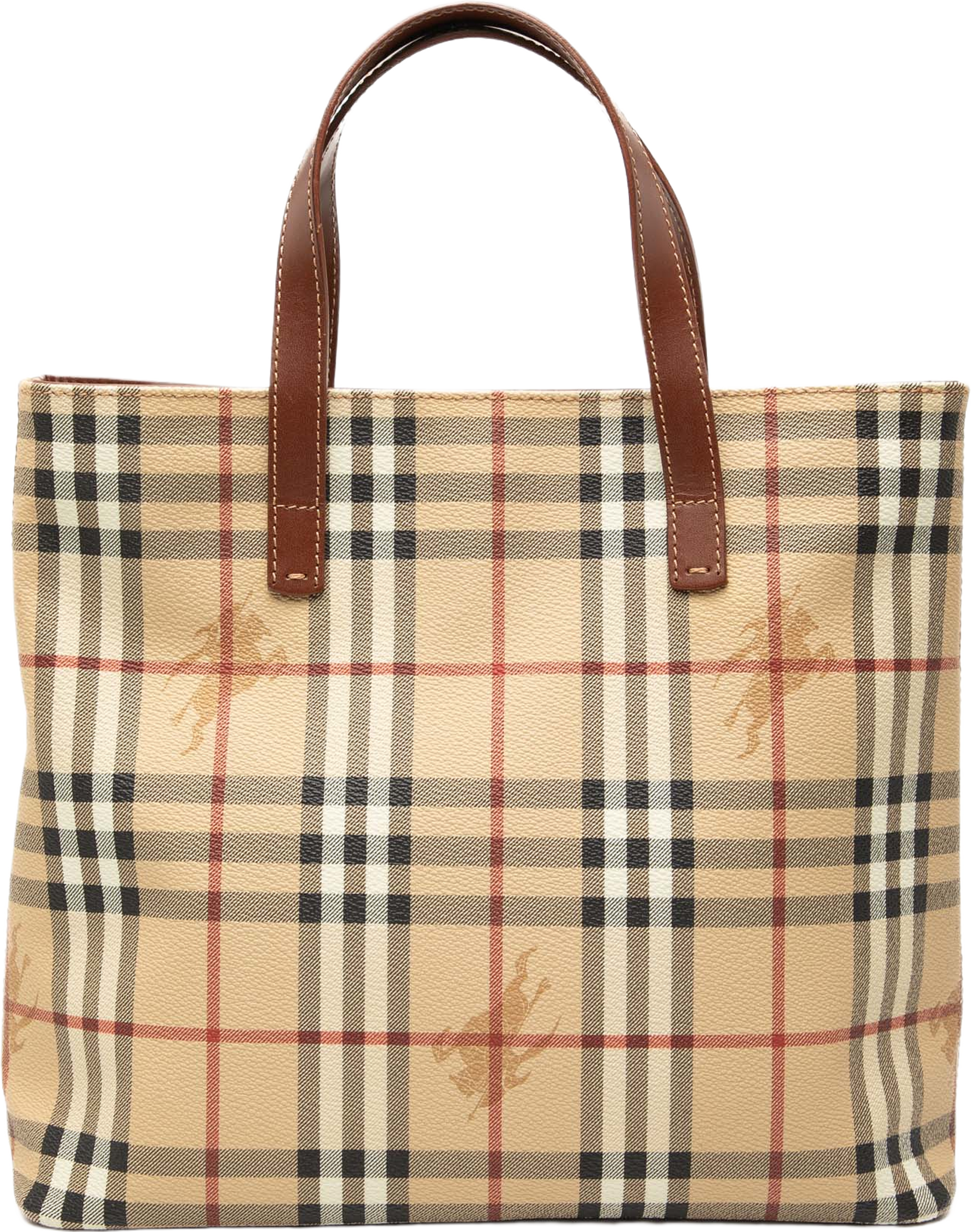 Burberry Haymarket Check Coated Canvas Tote, från Luxclusif, i färgen beige. Klicka för att öppna bilden i stort format