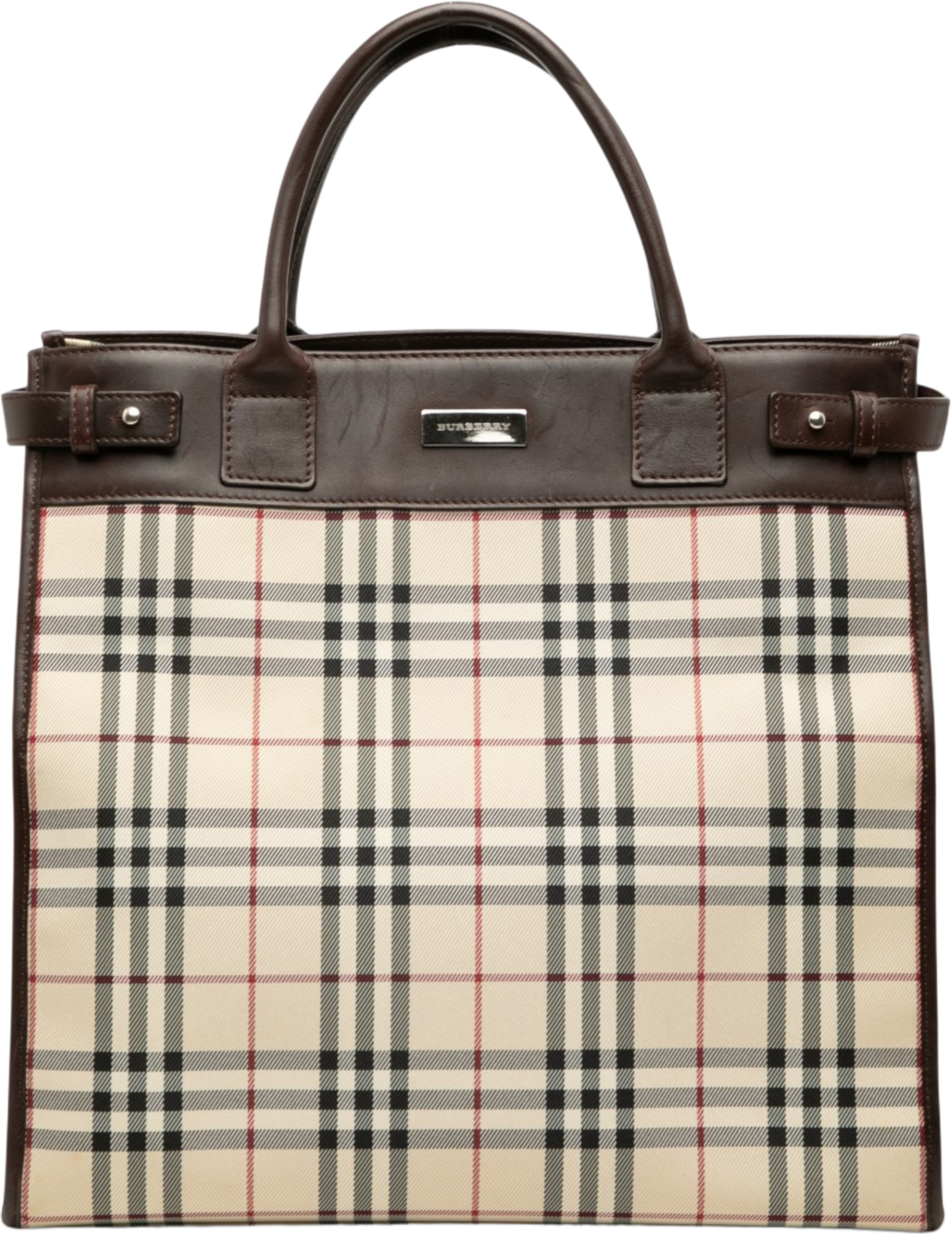 Burberry House Check Canvas Convertible Tote, från Luxclusif, i färgen beige. Klicka för att öppna bilden i stort format
