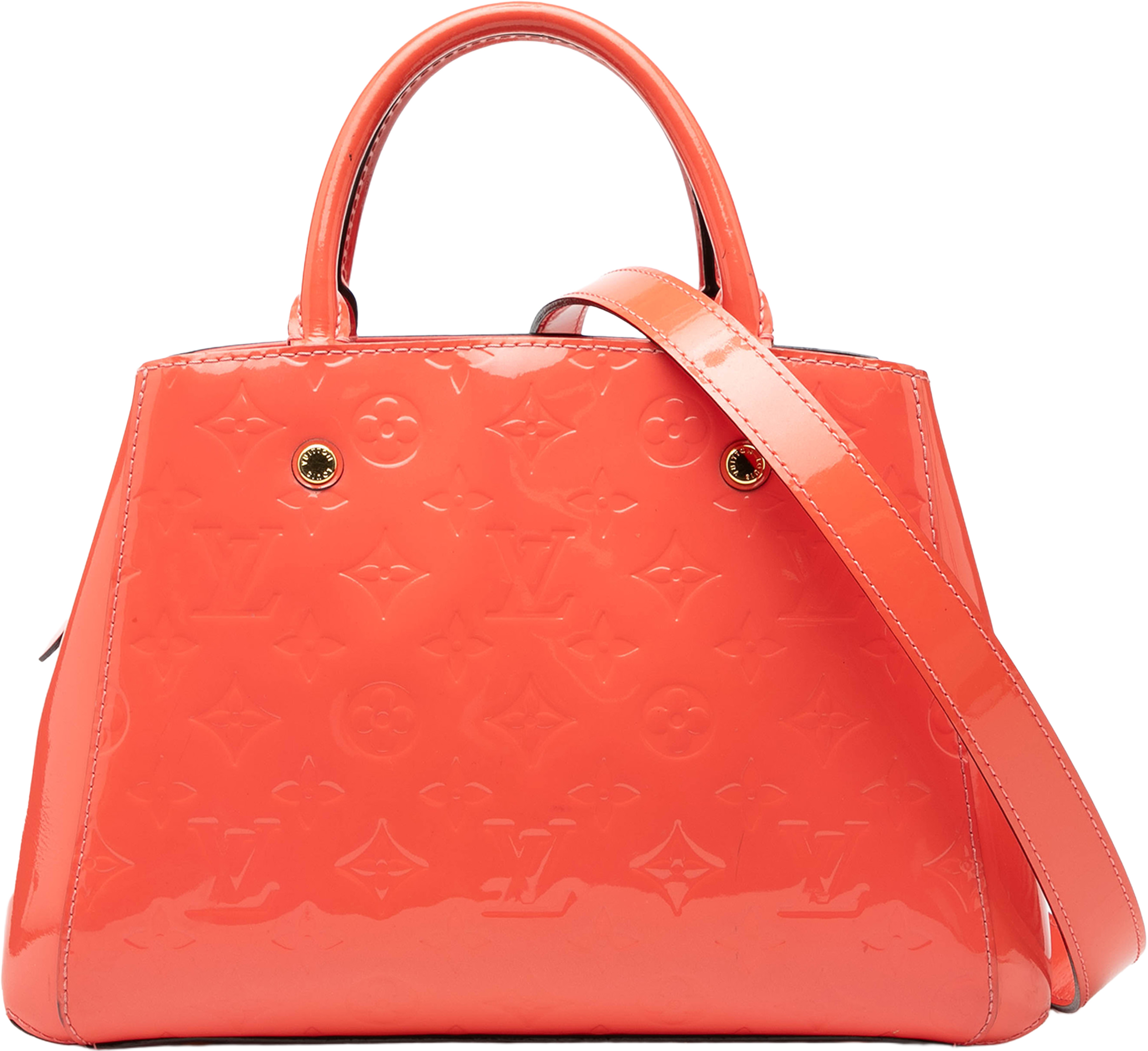 Louis Vuitton Monogram Vernis Montaigne Bb, från Luxclusif, i färgen orange. Klicka för att öppna bilden i stort format