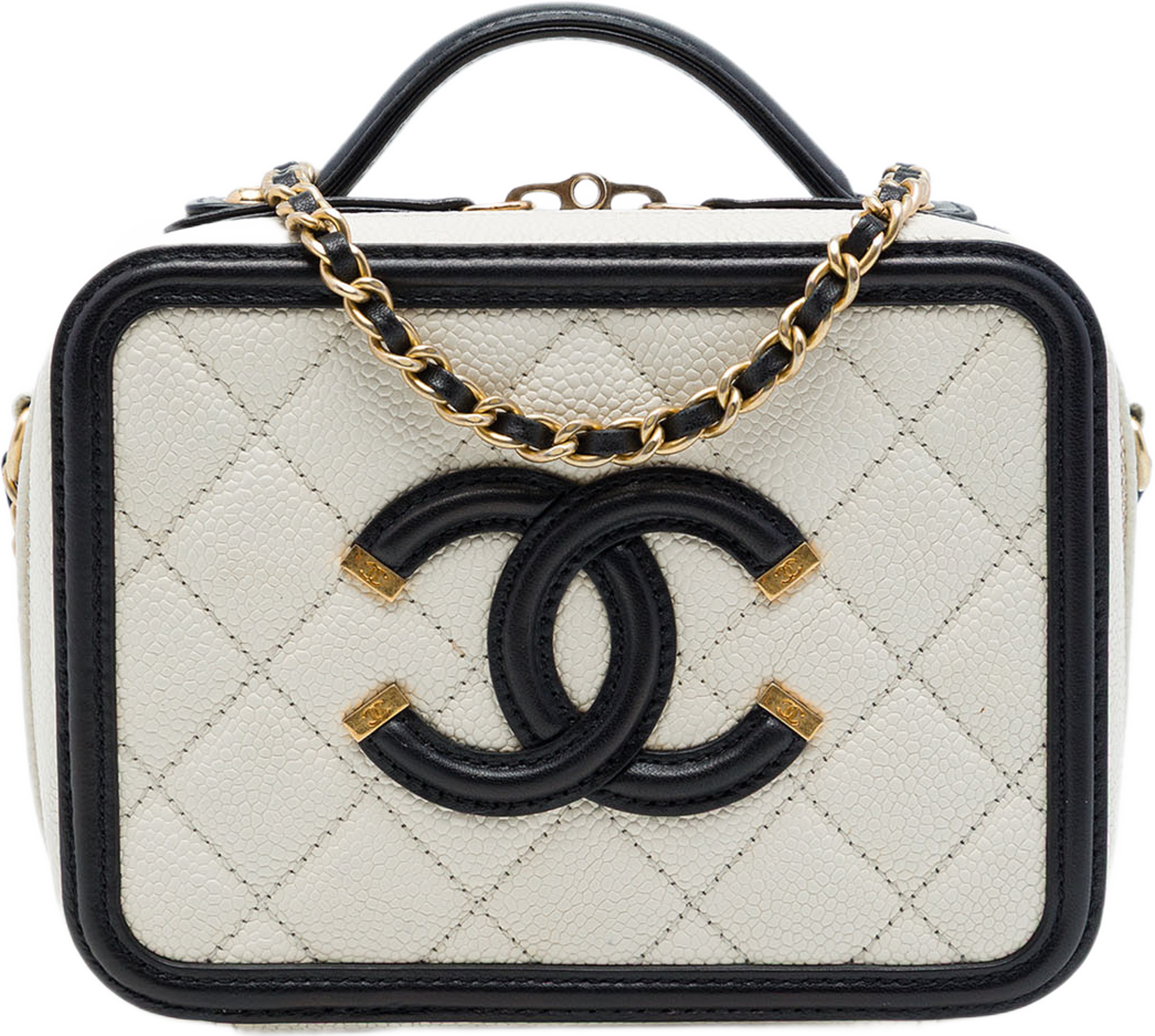 Chanel Small Caviar Cc Filigree Vanity Case, från Luxclusif, i färgen vit. Klicka för att öppna bilden i stort format