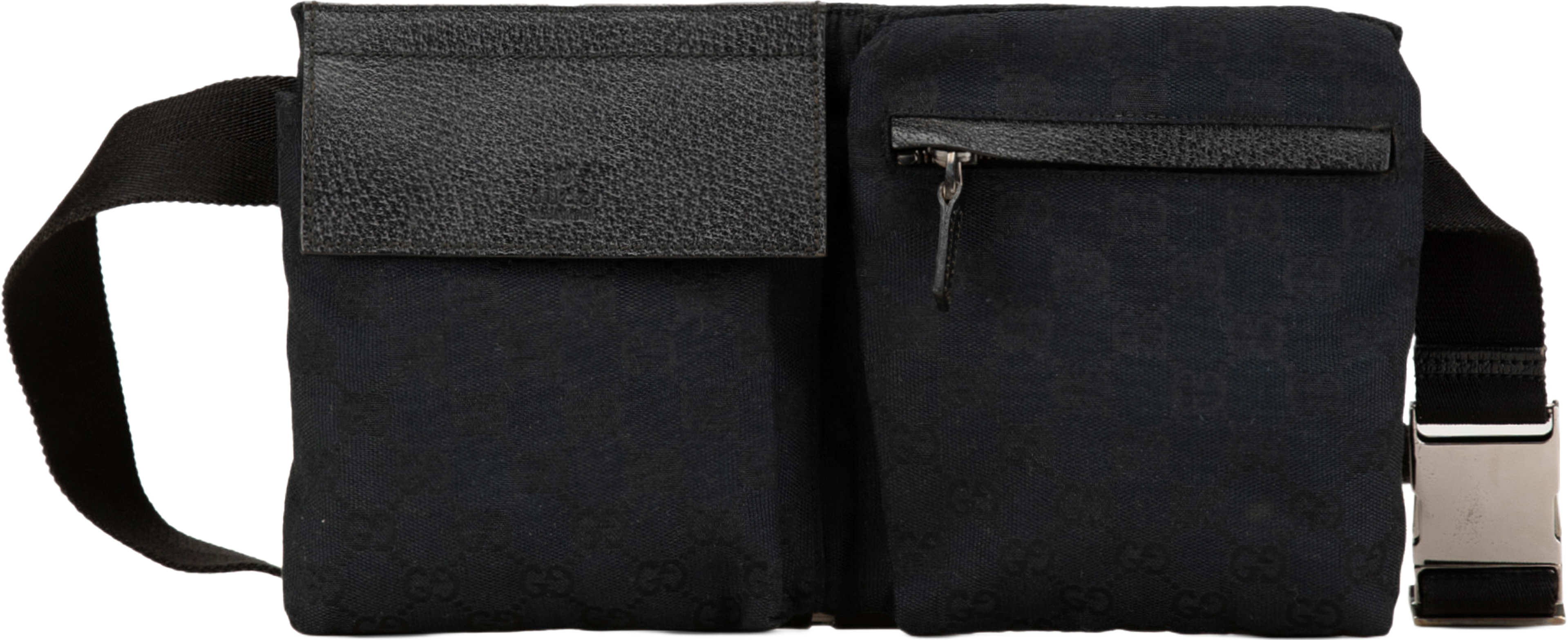 Gucci Gg Canvas Double Pocket Belt Bag, från Luxclusif, i färgen black. Klicka för att öppna bilden i stort format