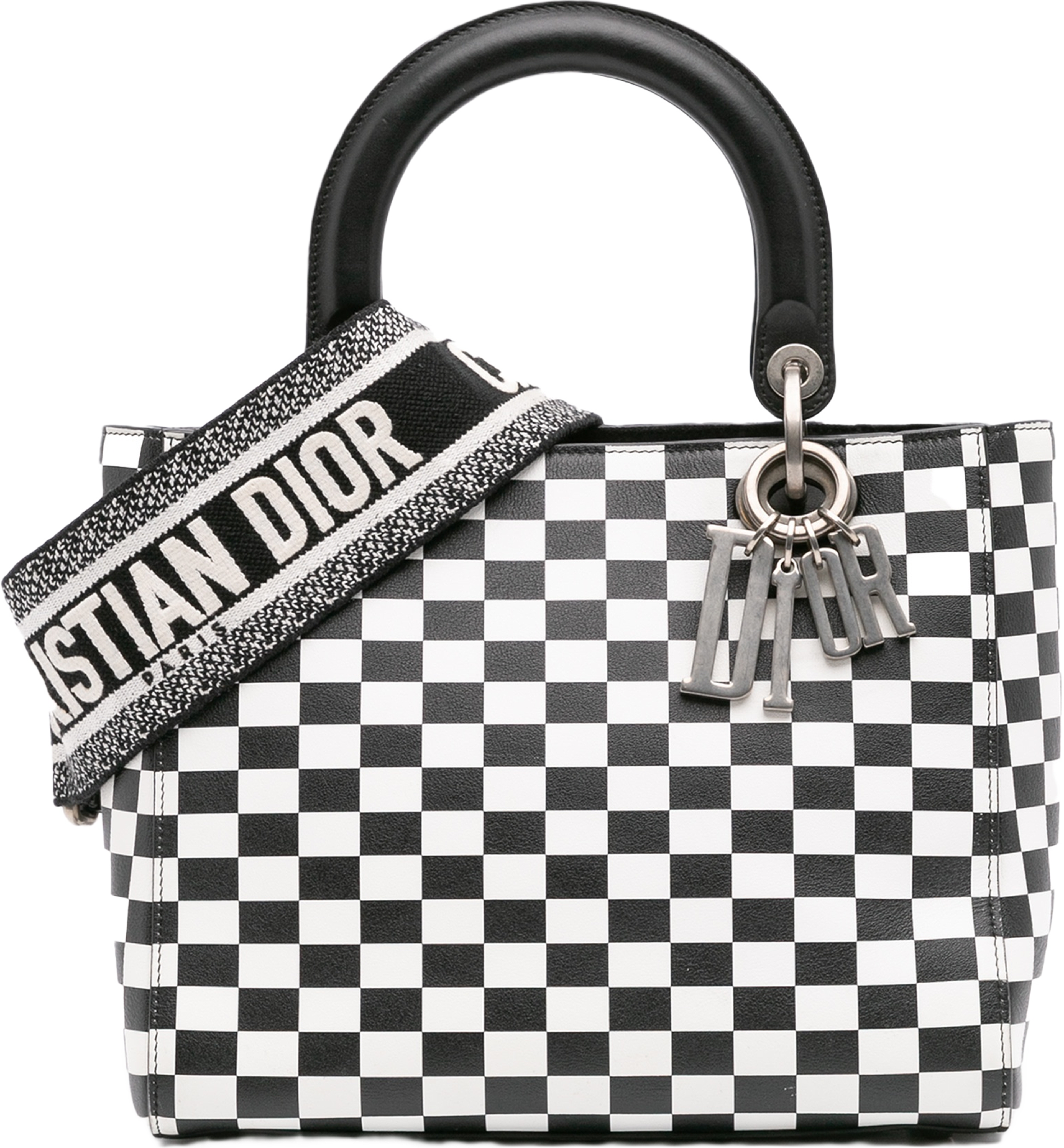 Dior Medium Calfskin Checkered Lady Dior, från Luxclusif, i färgen black. Klicka för att öppna bilden i stort format