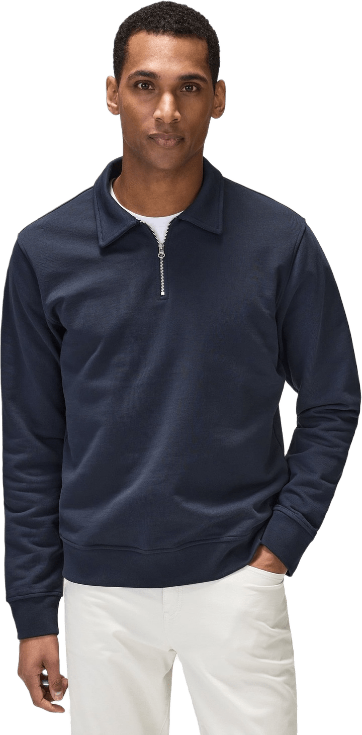 Cotton L/s Jersey Polo Collar Sweater W/ Zip