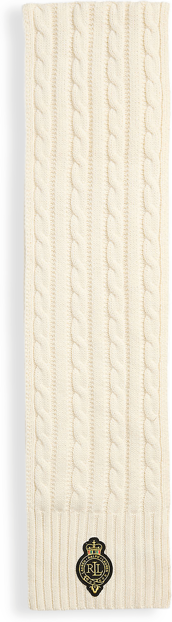 Crest-Patch Cable-Knit Scarf
