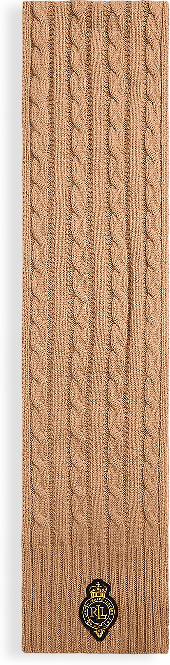 Crest-Patch Cable-Knit Scarf