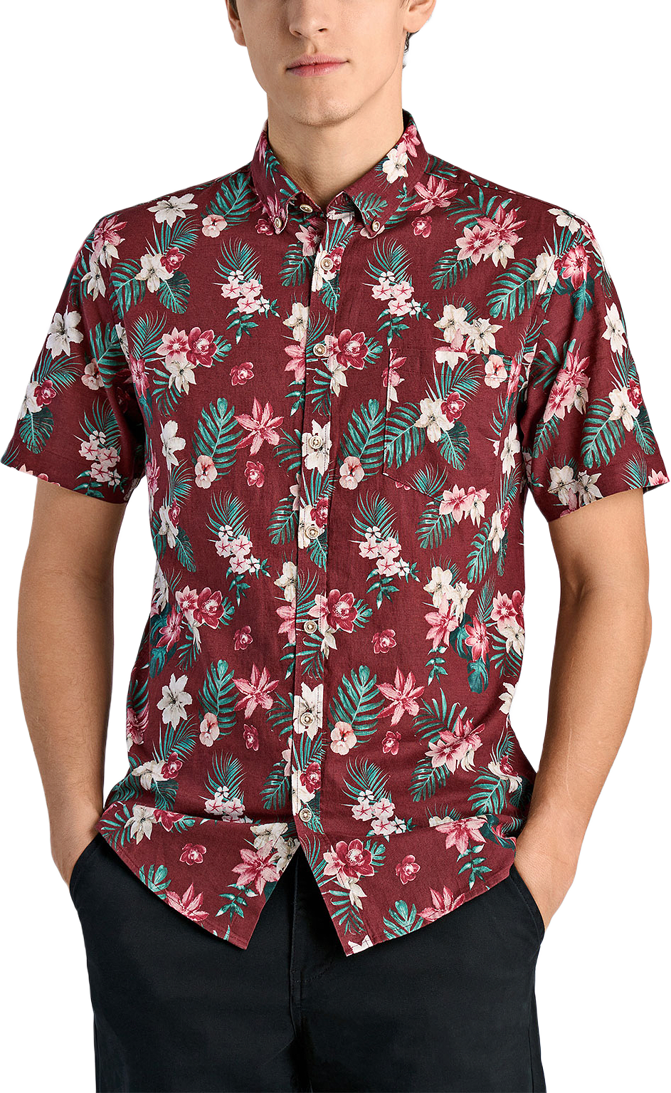 Printed cotton/linen shirt S/S