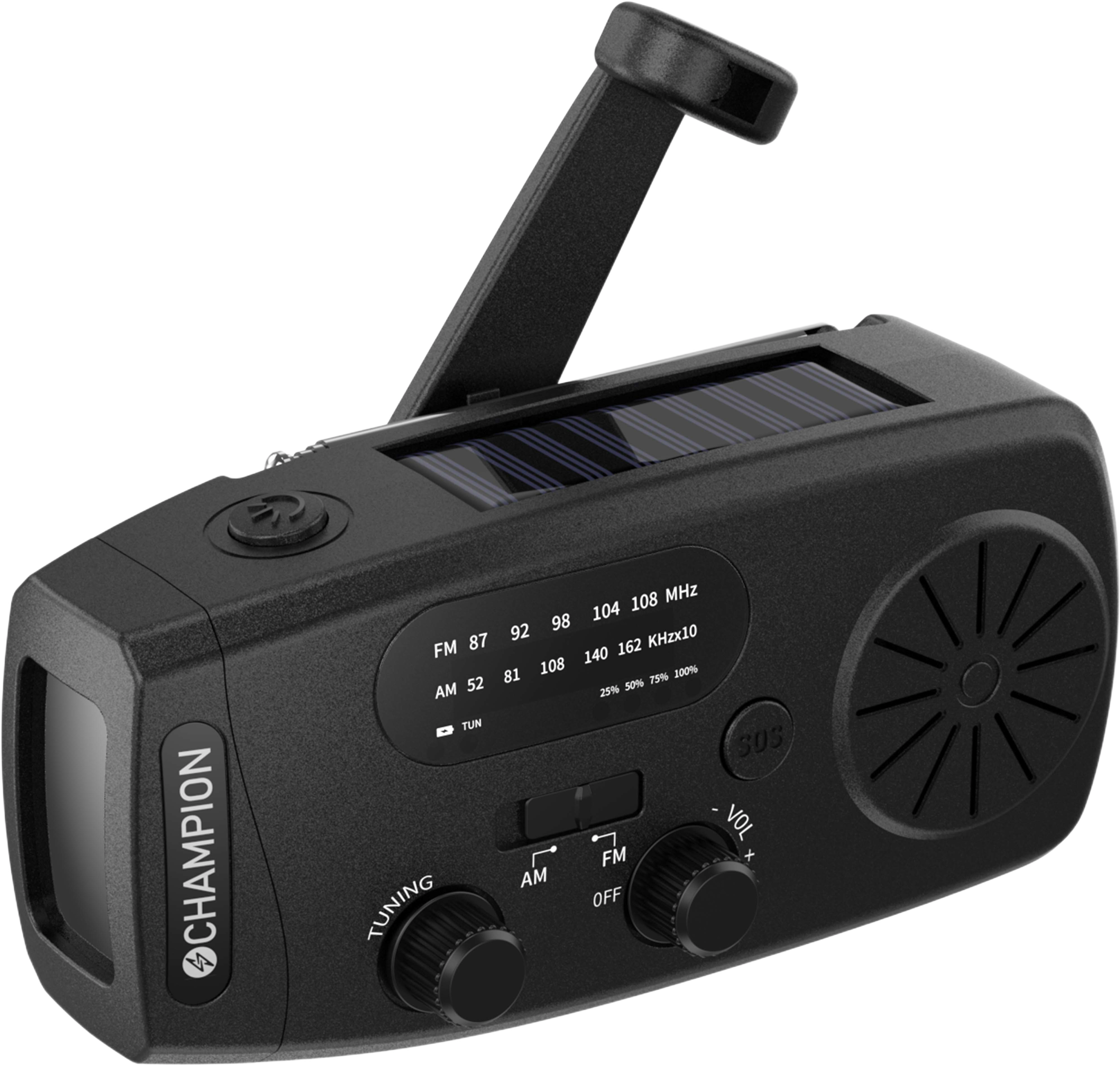 Vevradio Med Ficklampa Och Solcell, från Champion Nordic, i färgen svart.