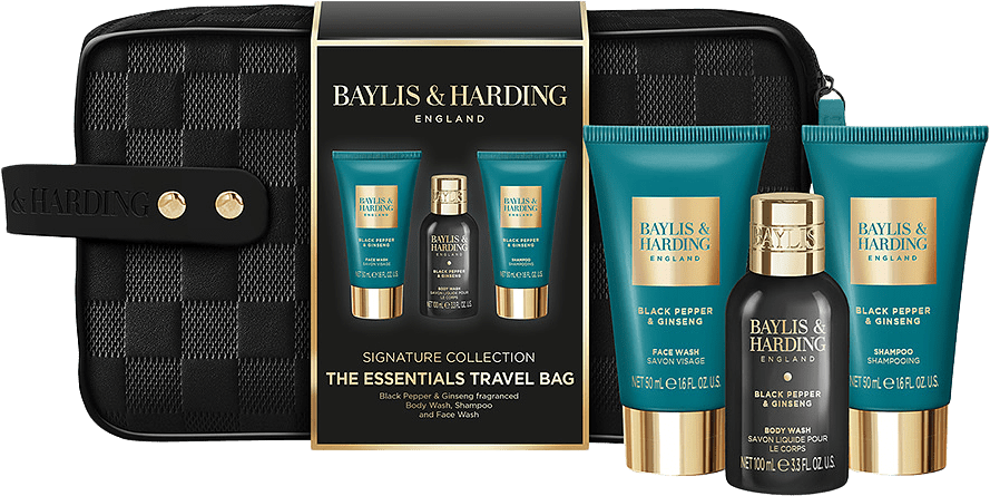 Black Pepper & Ginseng Men's The Essentials Travel Wash Bag Gift Set, från Baylis & Harding.