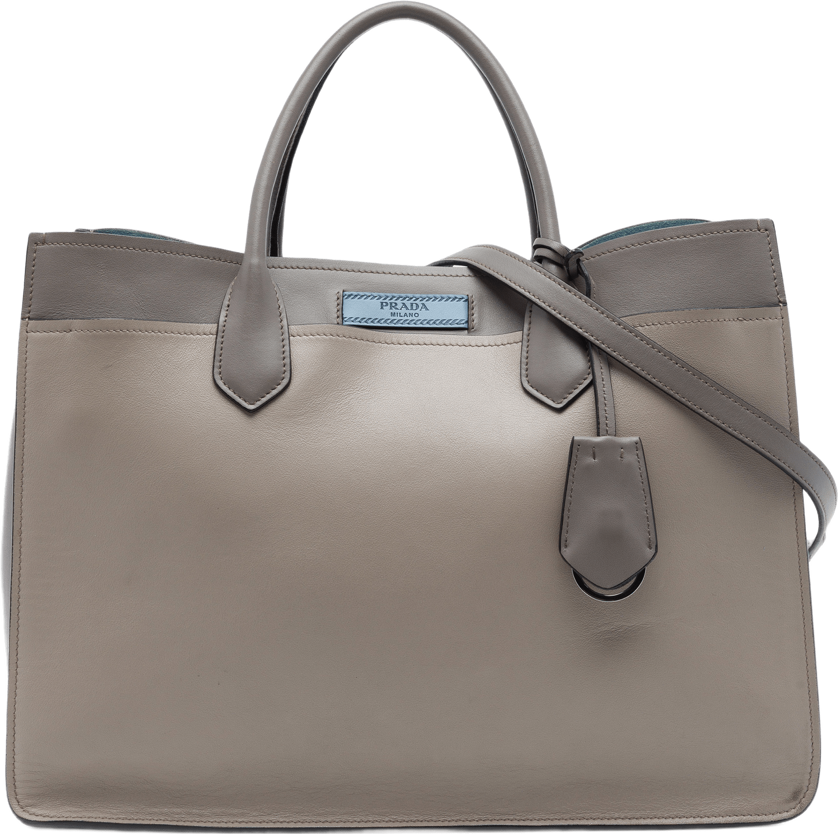 Prada City Calf Etiquette Satchel, från Luxclusif, i färgen grå.