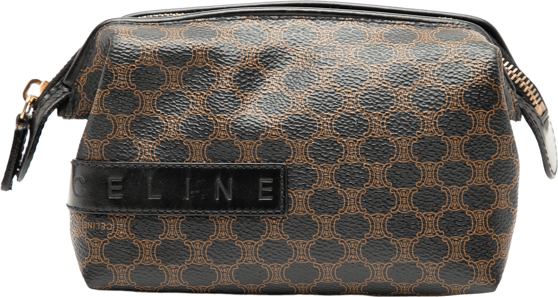 Celine Macadam Coated Canvas Cosmetic Pouch, från Luxclusif, i färgen dark brown.