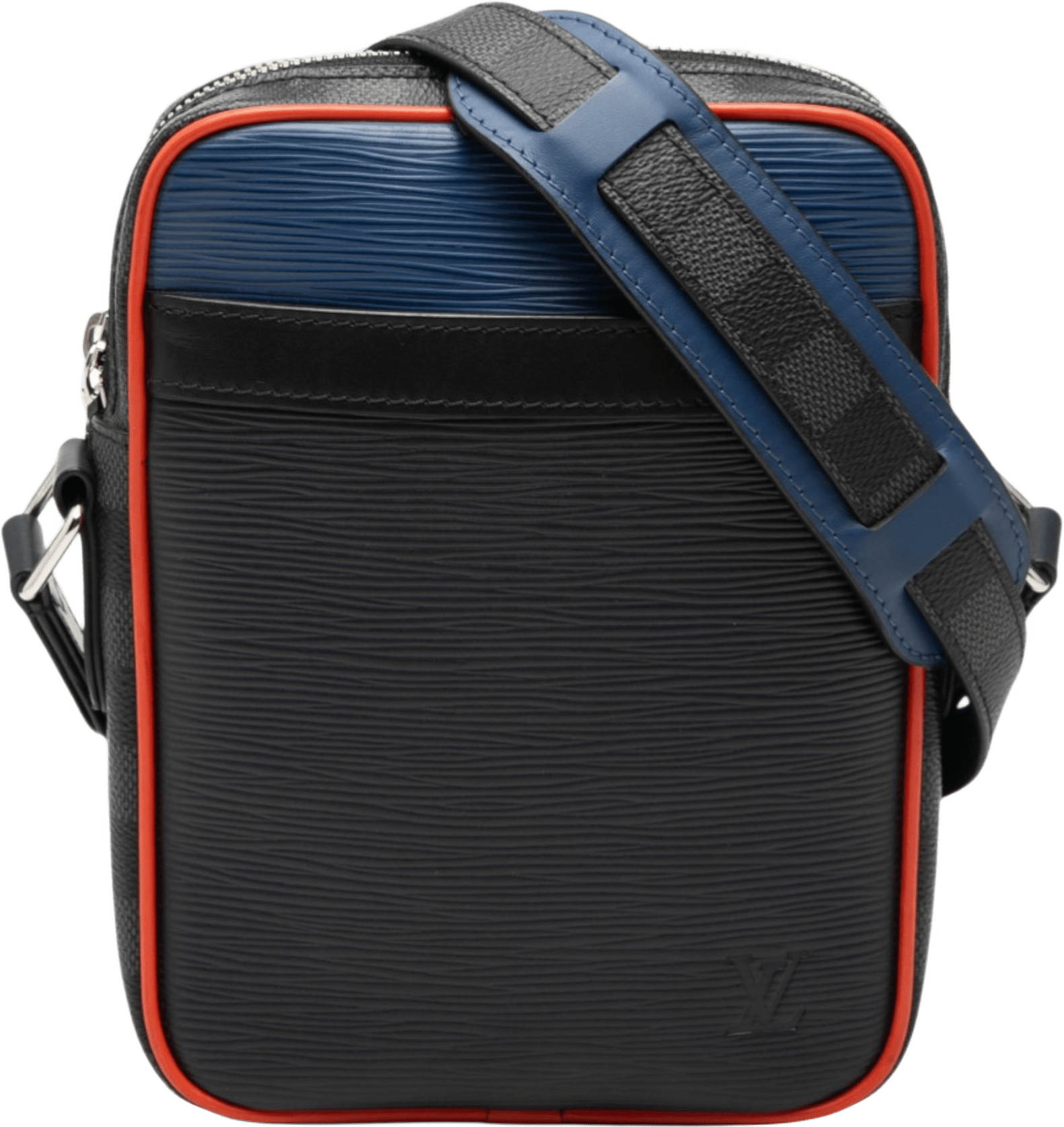 Louis Vuitton Epi Damier Graphite Danube Slim, från Luxclusif, i färgen navy.