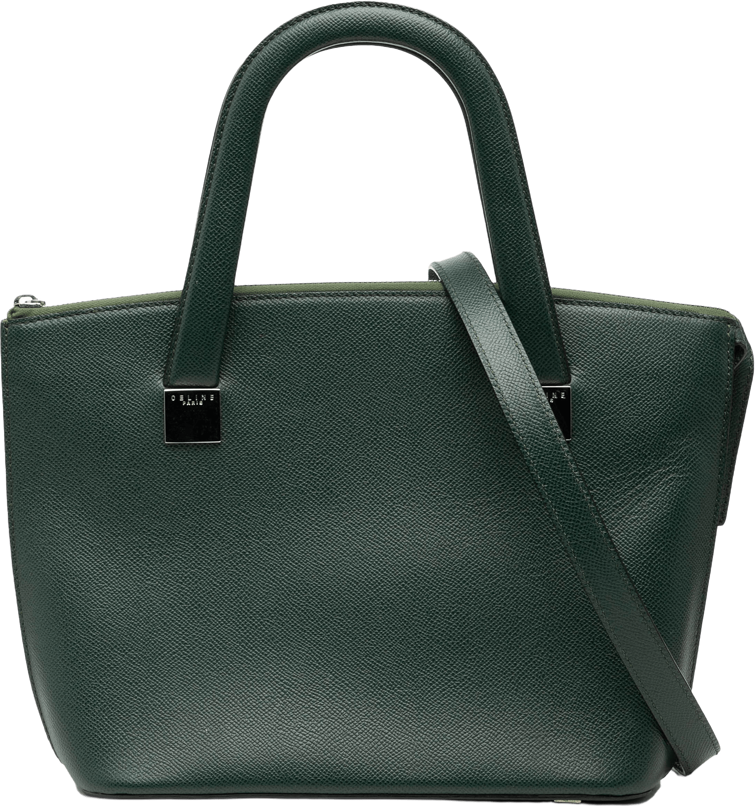 Celine Grained Calfskin Satchel, från Luxclusif, i färgen dark green.