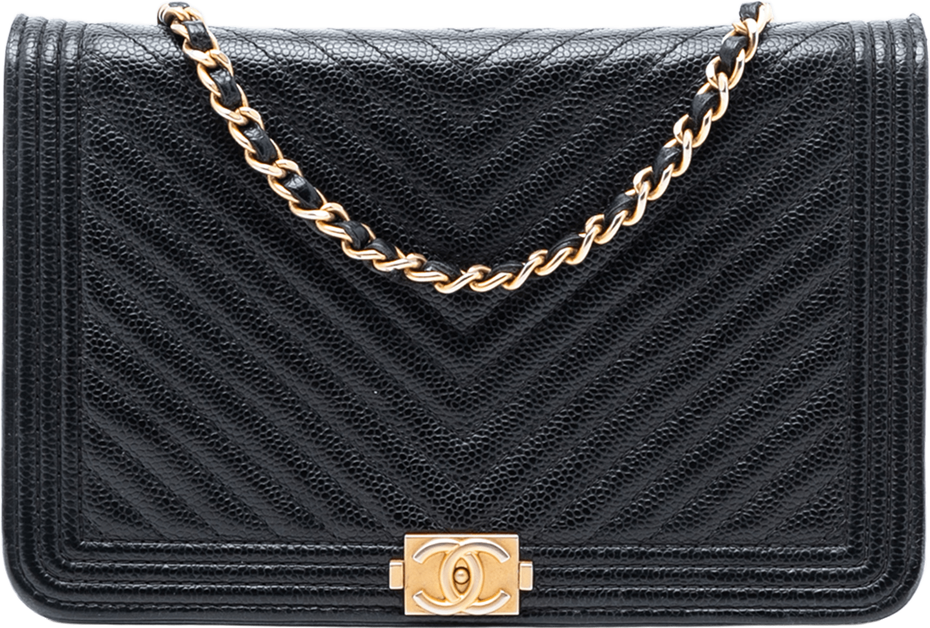 Chanel Chevron Caviar Boy Wallet On Chain, från Luxclusif, i färgen black.
