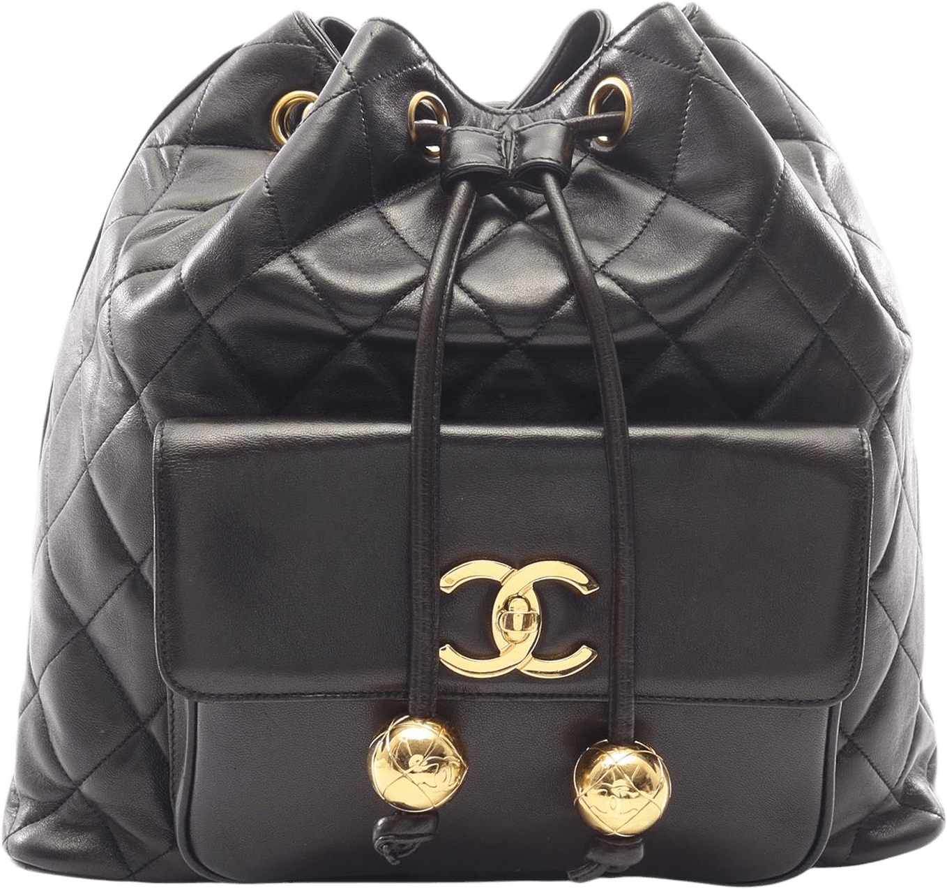 Chanel Cc Quilted Lambskin Drawstring Backpack, från Luxclusif, i färgen black.