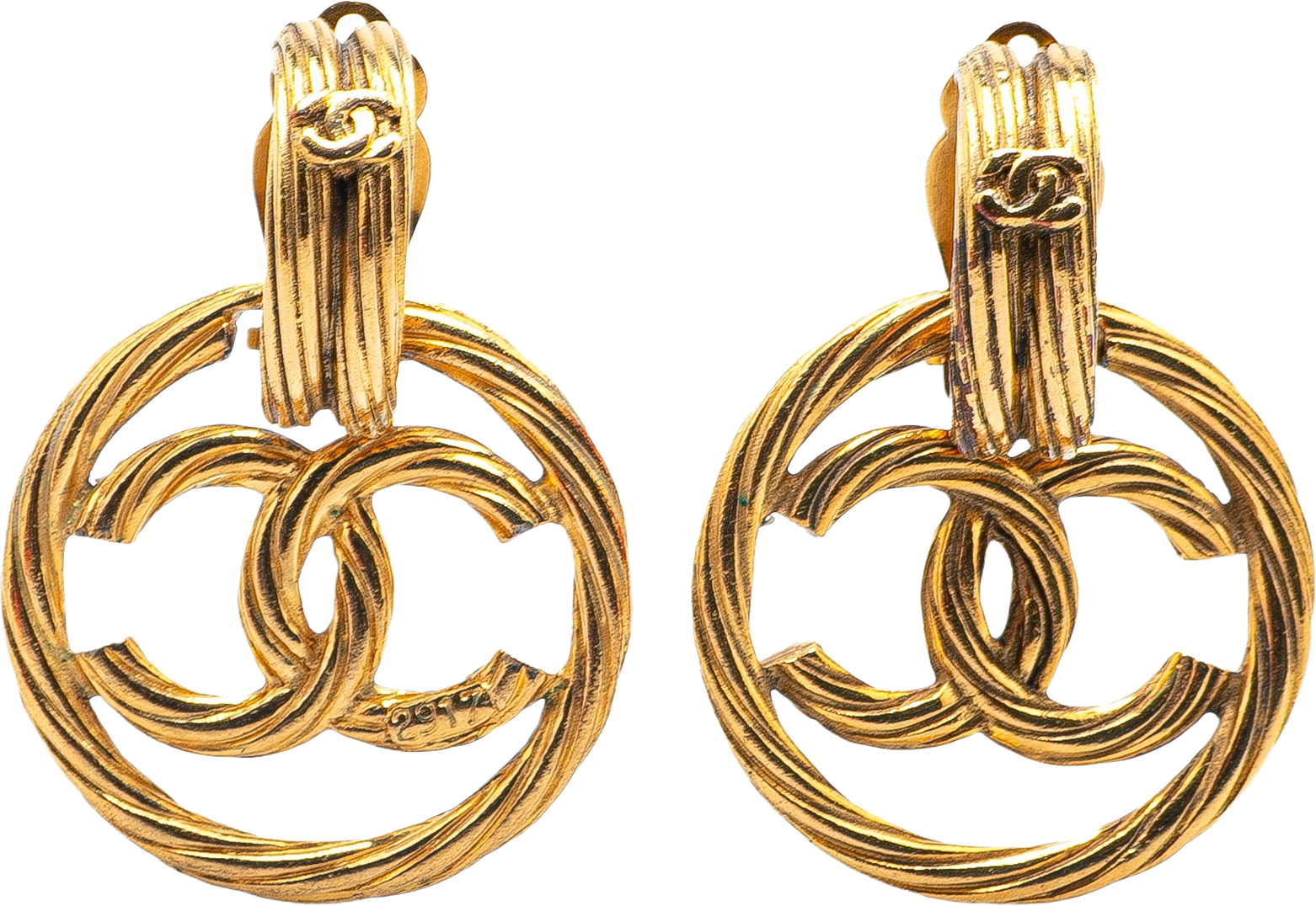 Chanel Gold Plated Cc Drop Clip-on Earrings