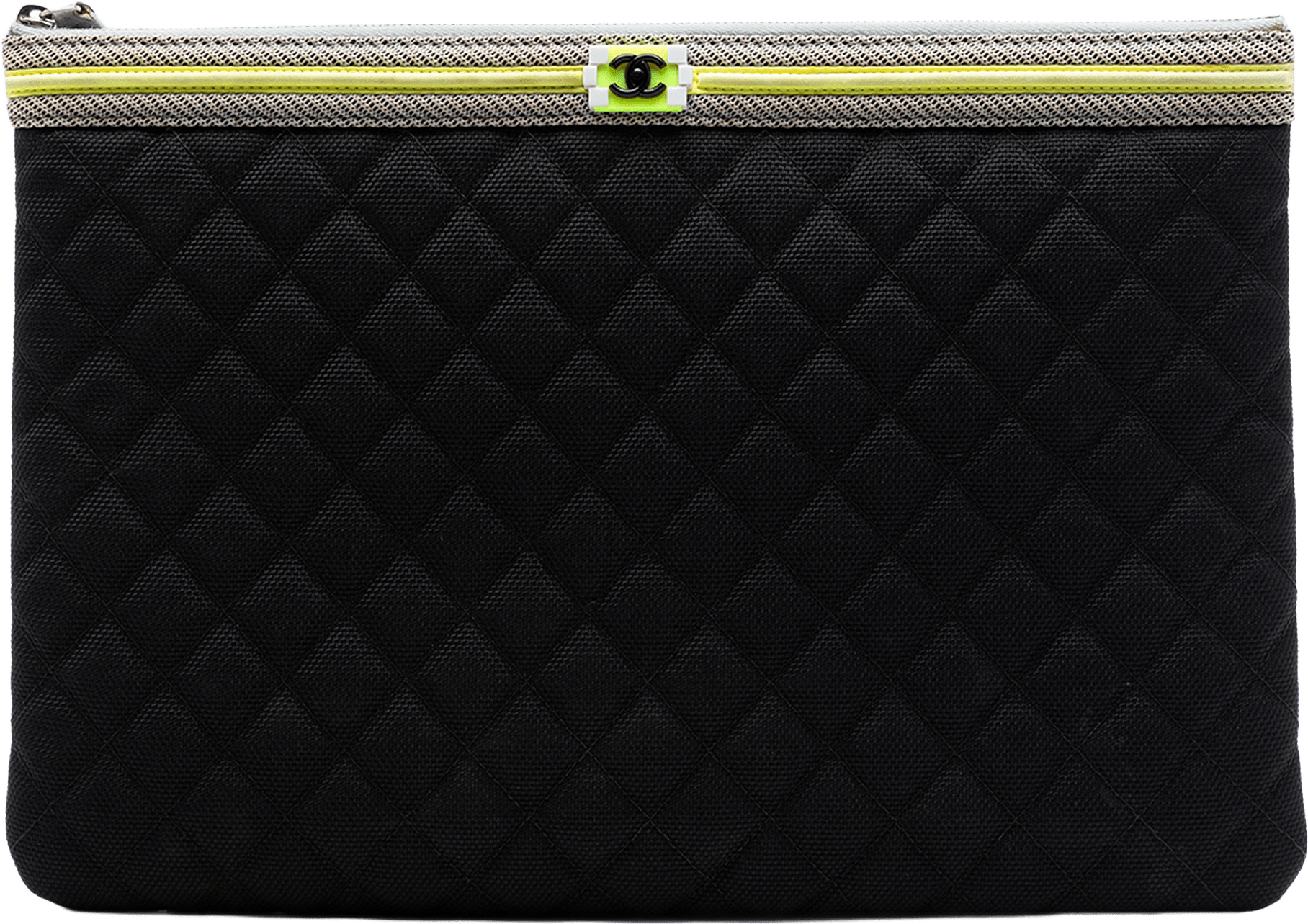 Chanel Large Quilted Nylon Fluo Boy O Case Clutch, från Luxclusif, i färgen black.