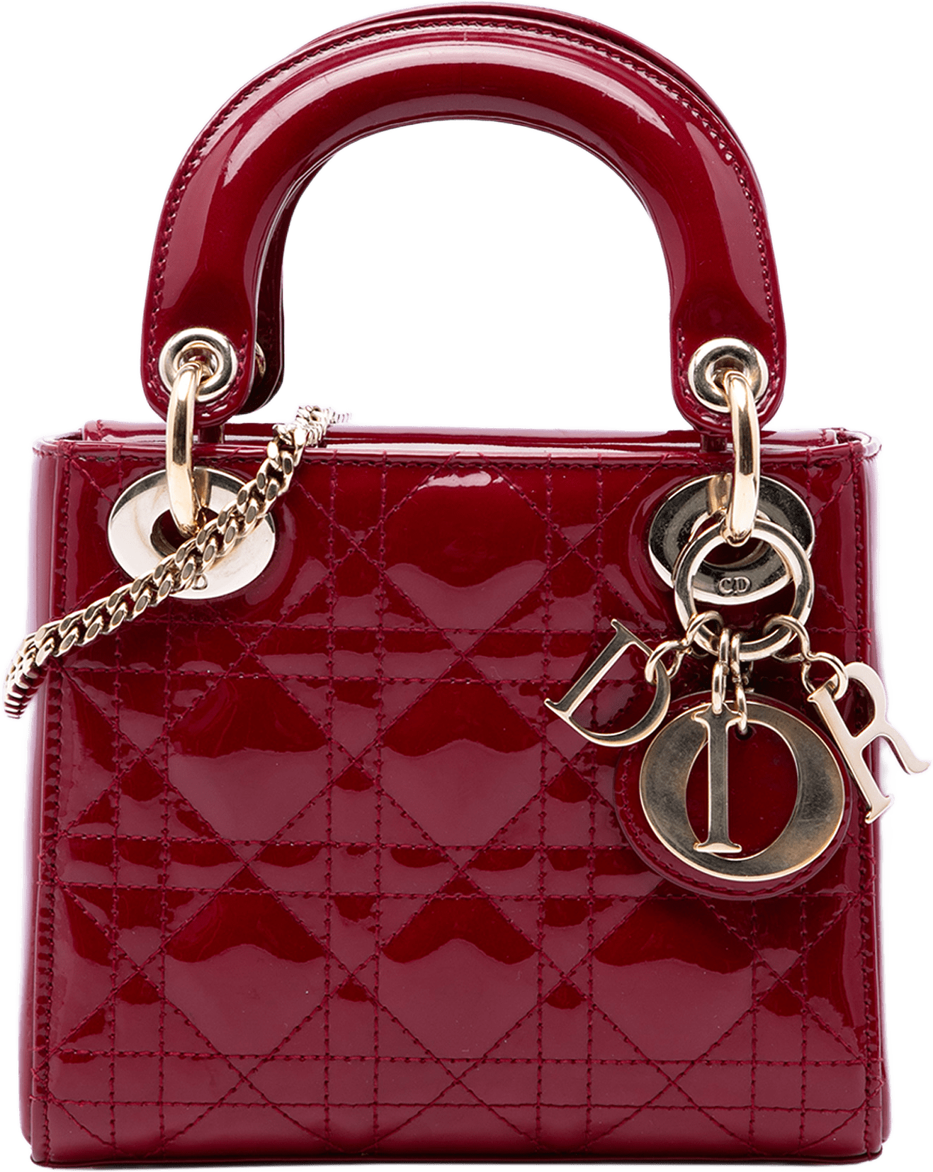 Dior Mini Patent Cannage Lady Dior, från Luxclusif, i färgen röd.