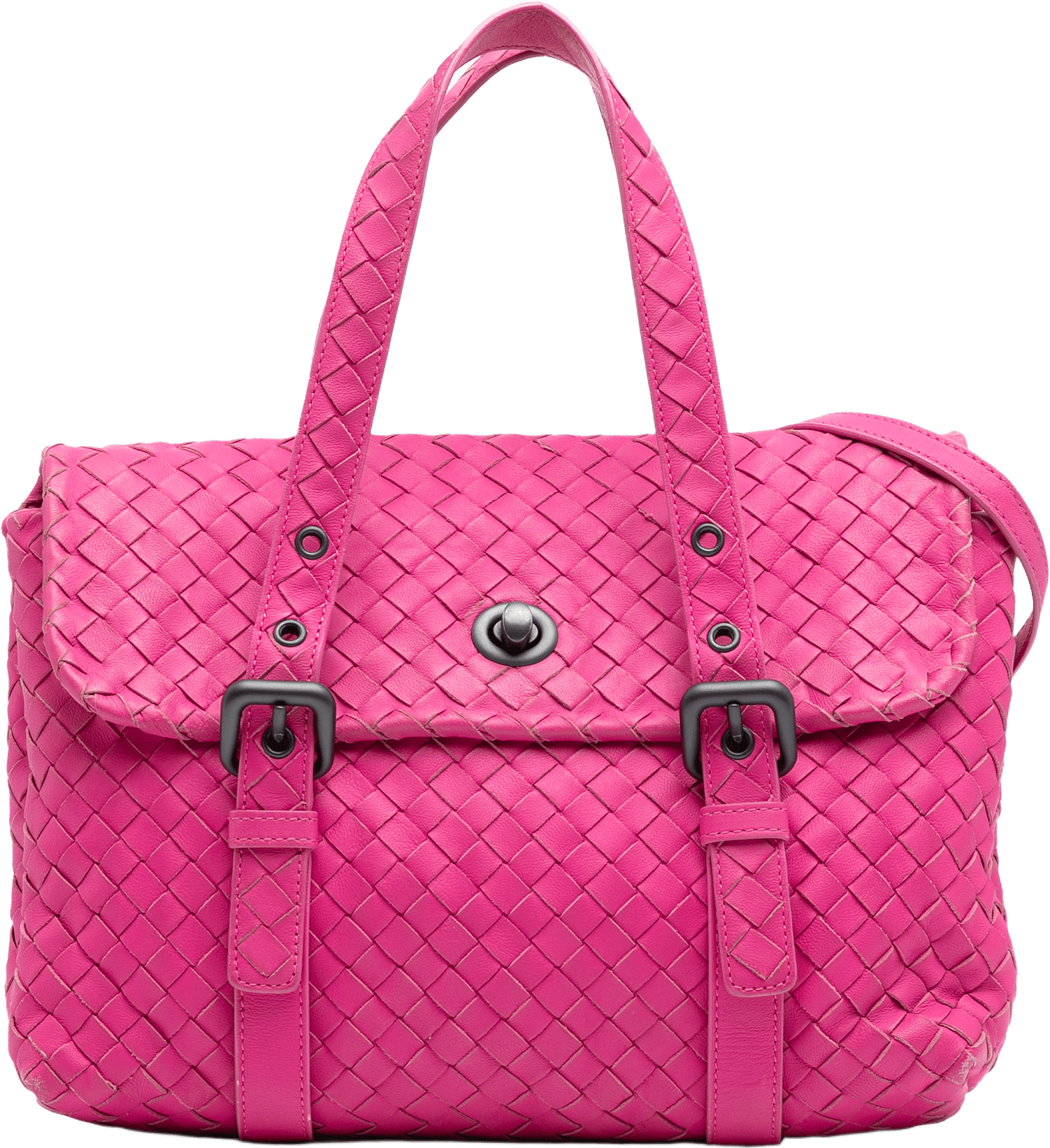 Bottega Veneta Nappa Intrecciato Flap Satchel, från Luxclusif, i färgen pink.
