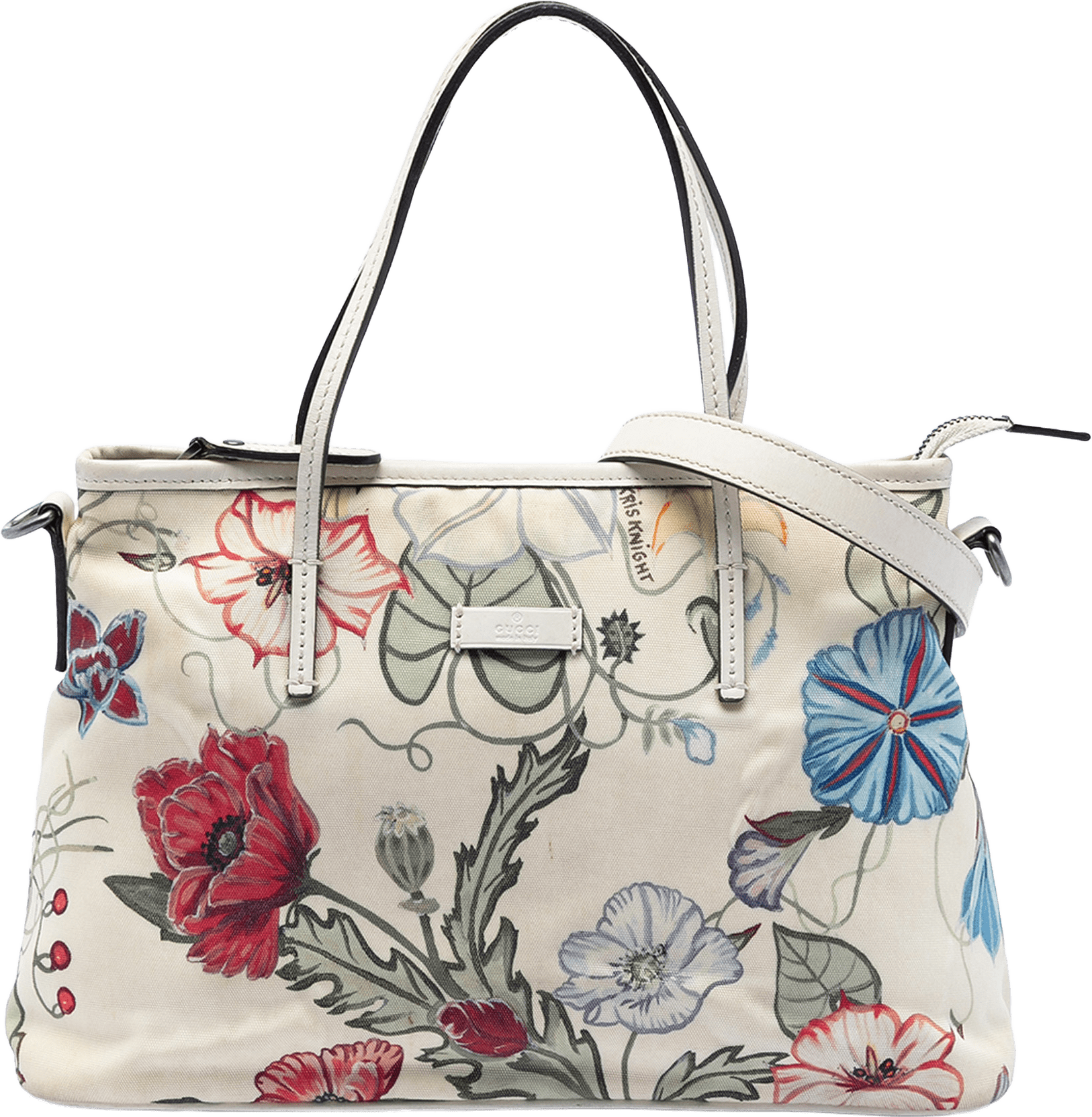 Gucci Small Canvas Flora Knight Convertible Tote, från Luxclusif, i färgen white.