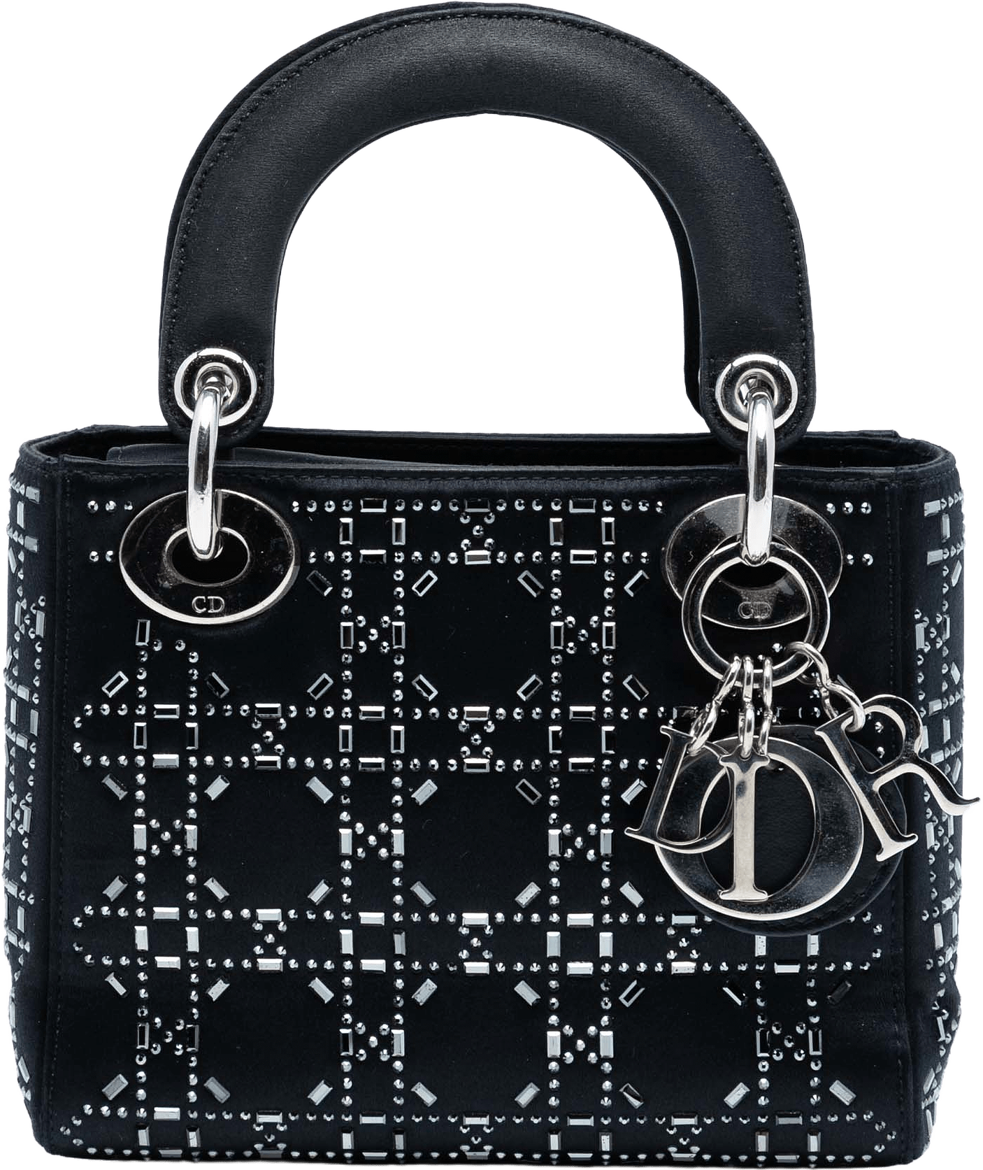 Dior Mini Satin Cannage Strass Crystal Embellished Lady Dior, från Luxclusif, i färgen black.