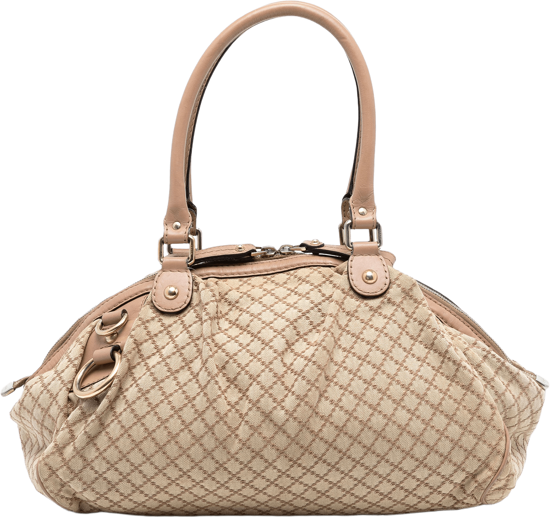 Gucci Diamante Canvas Sukey Satchel, från Luxclusif, i färgen beige.