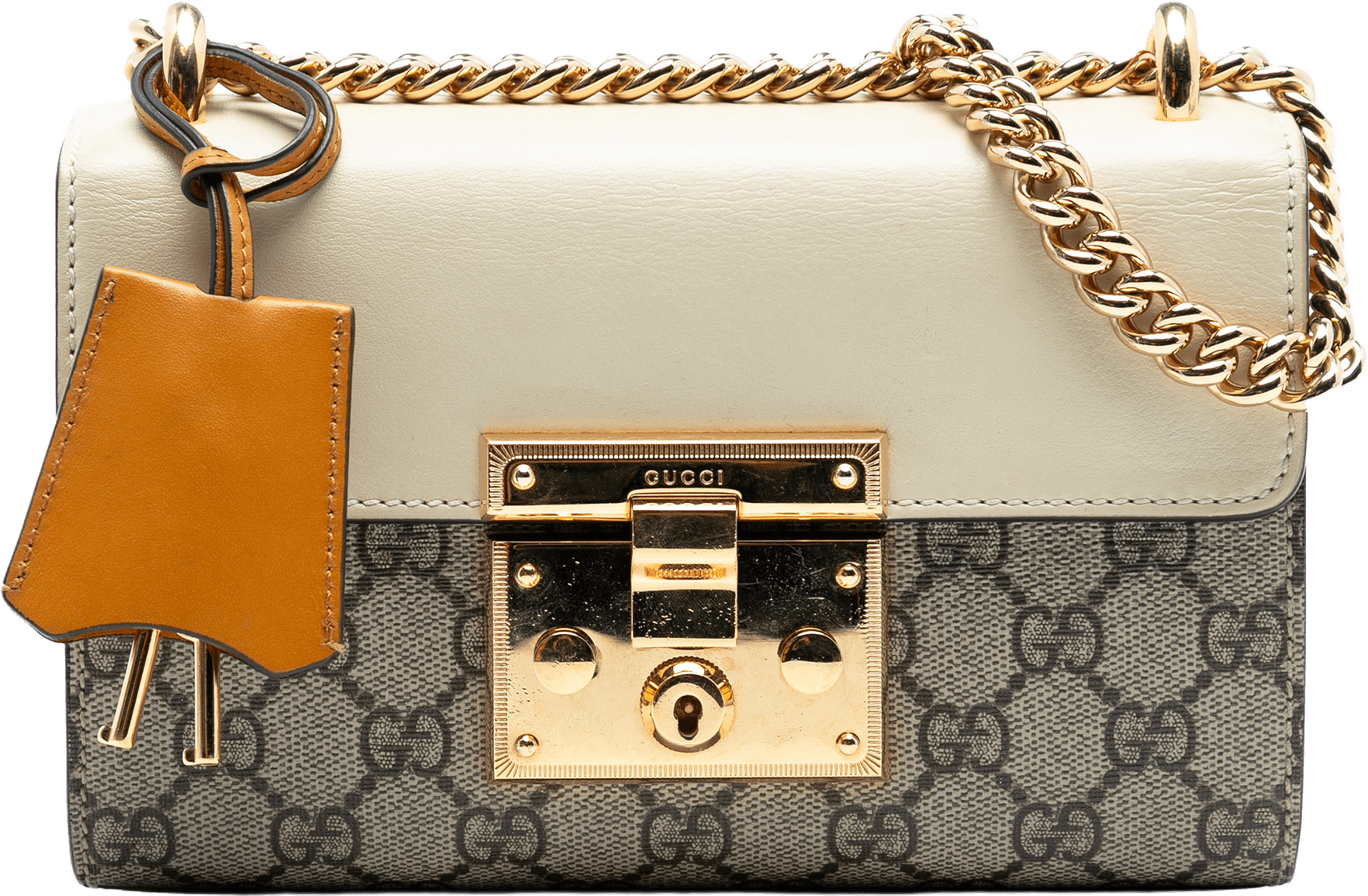 Gucci Small Gg Supreme Padlock Crossbody, från Luxclusif, i färgen beige.