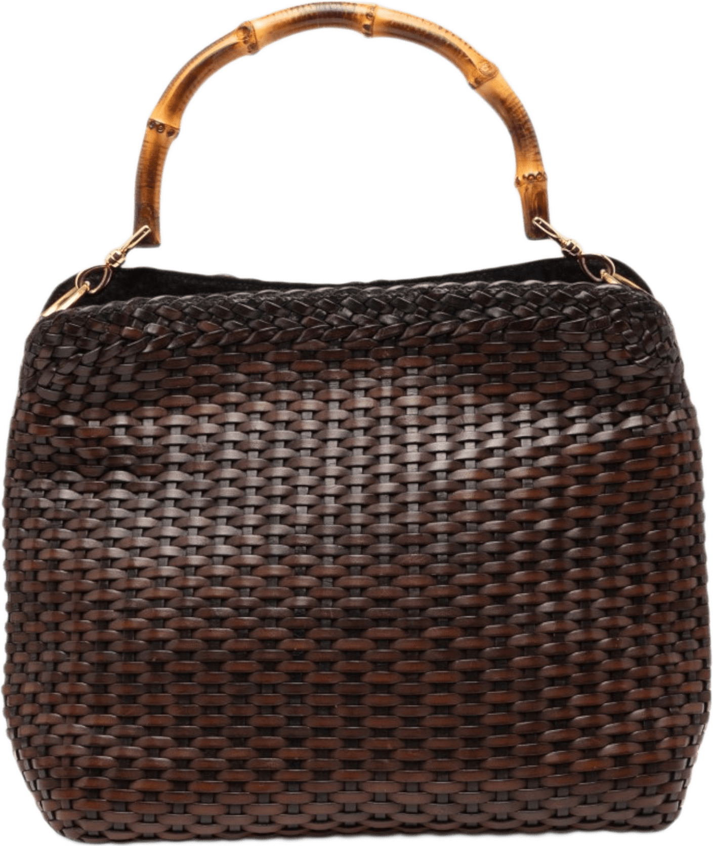 Gucci Woven Leather Bamboo Satchel, från Luxclusif, i färgen brun.