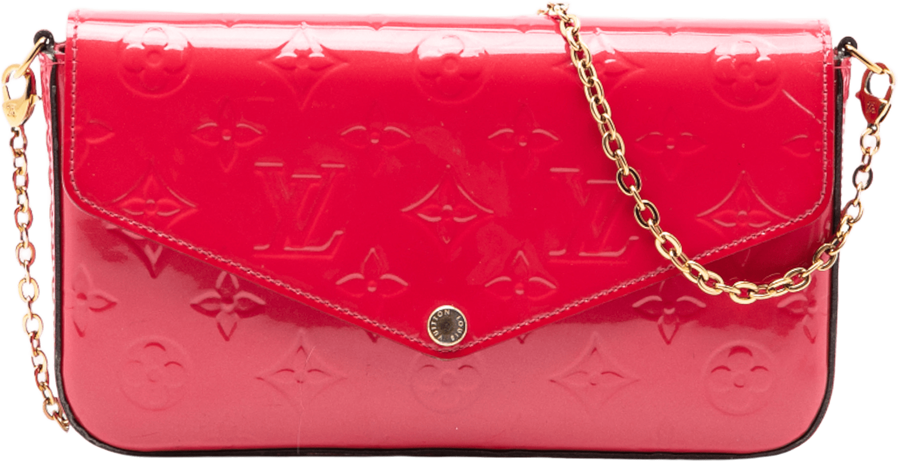 Louis Vuitton Monogram Vernis Pochette Felicie, från Luxclusif, i färgen red.