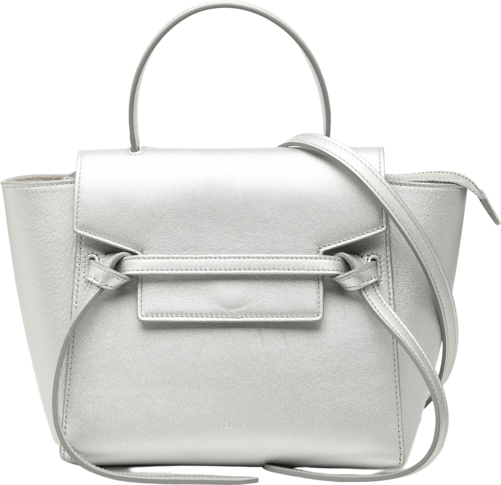 Celine Nano Laminated Calfskin Belt Bag, från Luxclusif, i färgen silver.