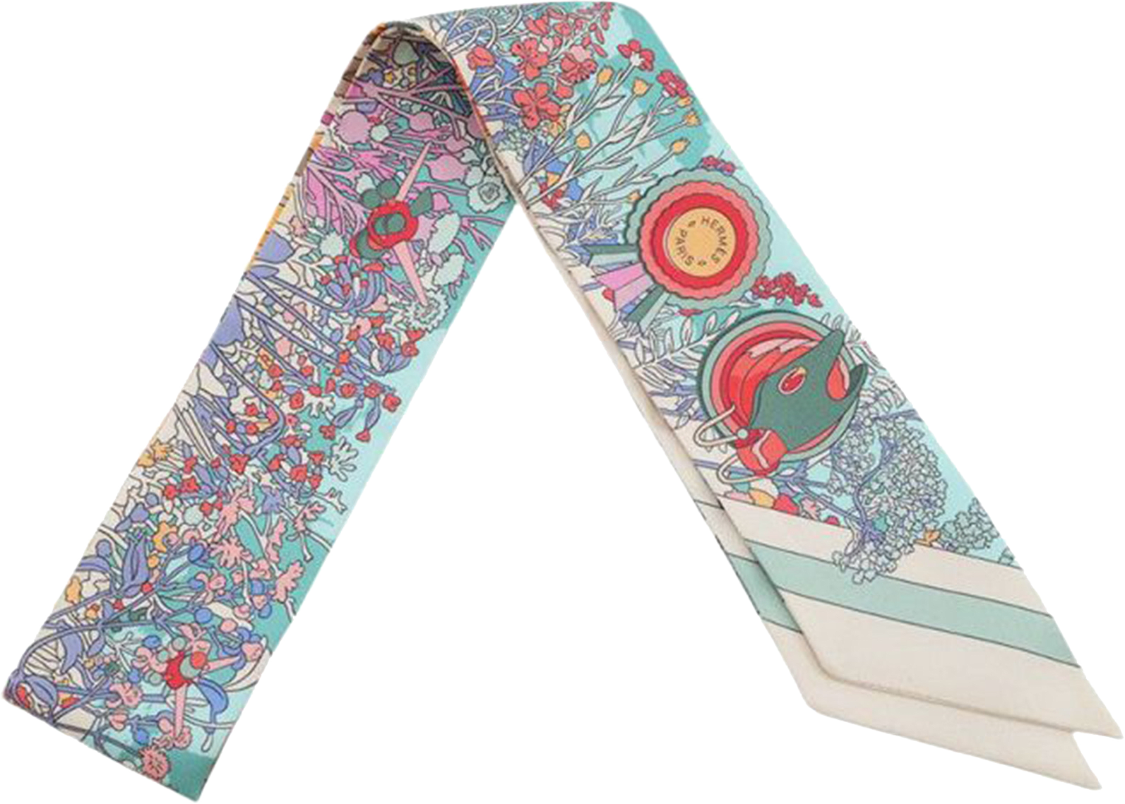 Hermès Pony Pit Stop Silk Twilly Scarf, från Luxclusif, i färgen mint.