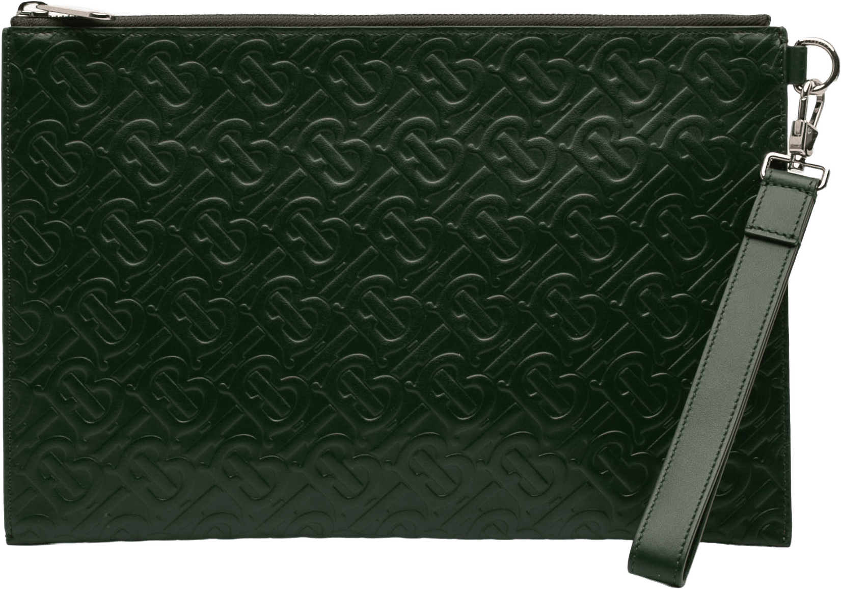 Burberry Embossed Leather Tb Monogram Clutch, från Luxclusif, i färgen dark green.
