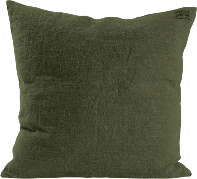 Kuddfodral Lovely I Tvättat Lin, från Lovely Linen, i färgen jeep green.