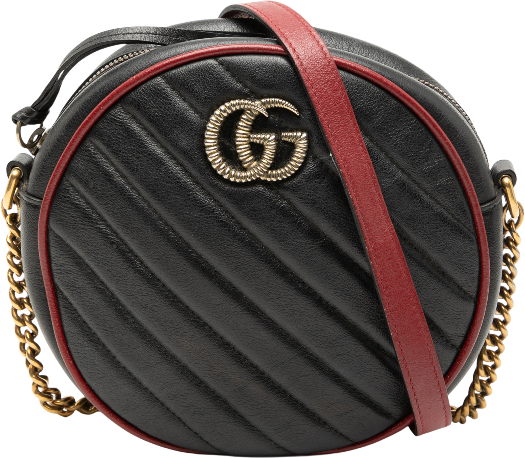 Gucci Mini Gg Marmont Matelasse Leather Torchon Round Crossbody, från Luxclusif, i färgen black.