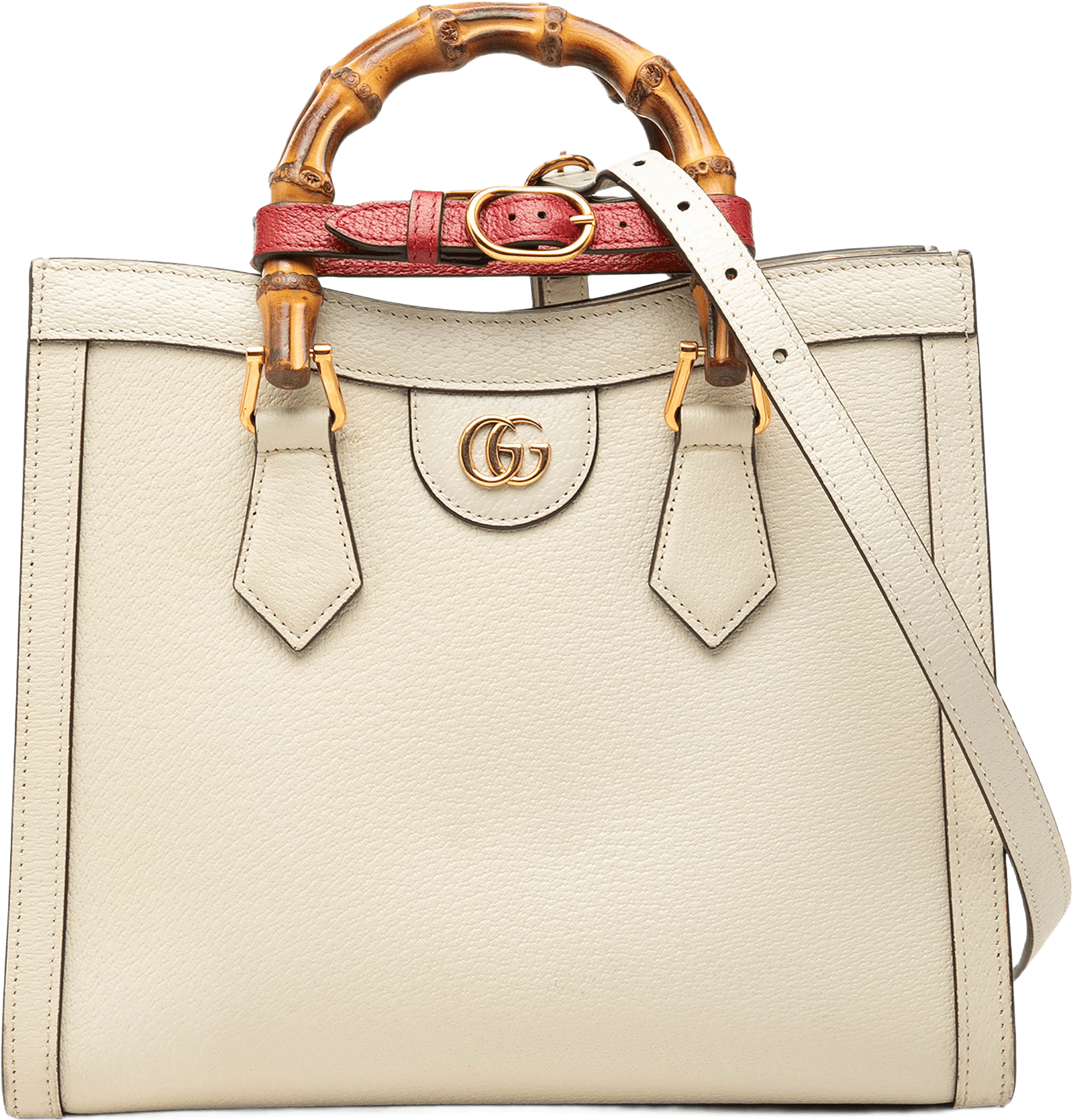 Gucci Medium Calfskin Bamboo Diana Satchel, från Luxclusif, i färgen vit.
