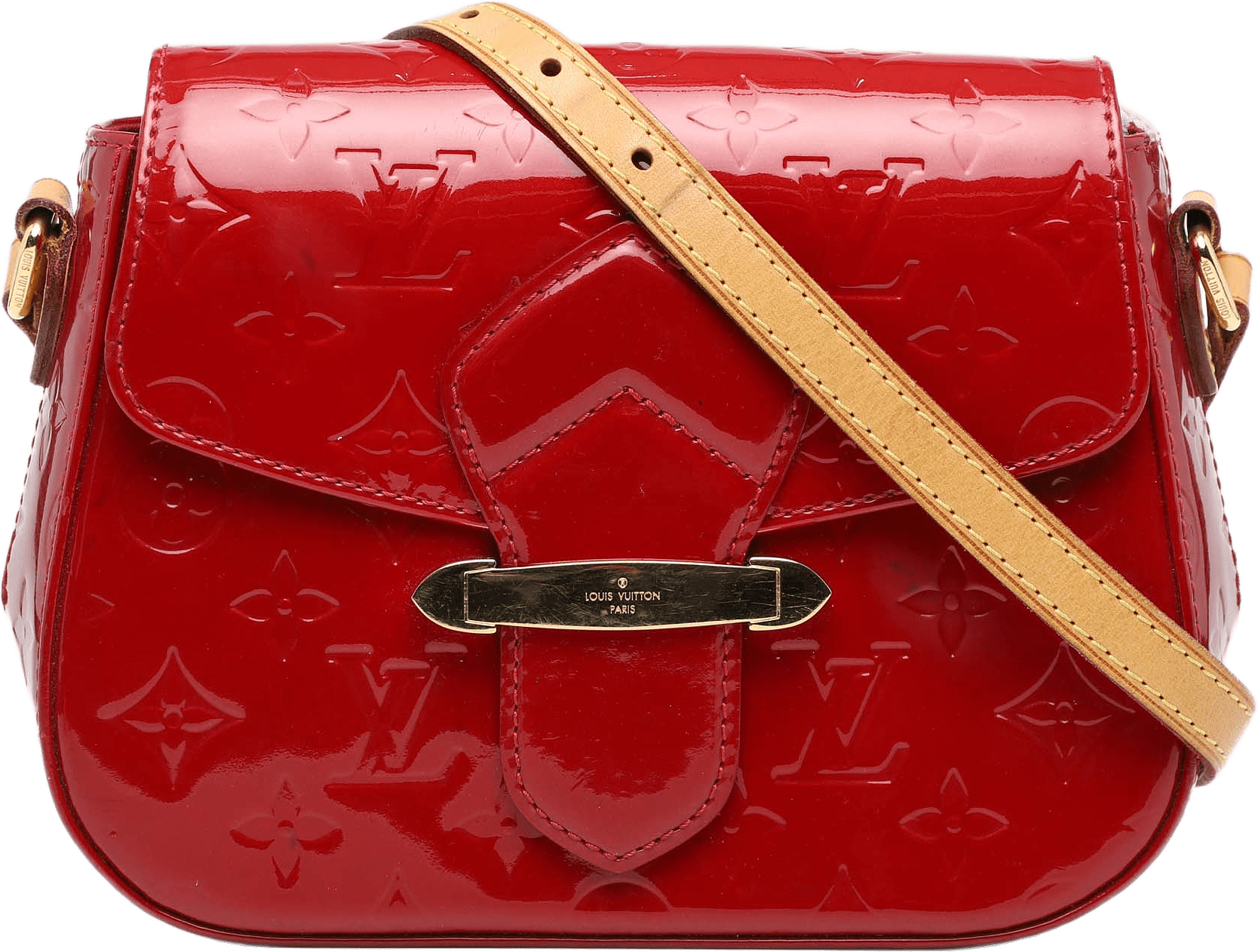 Louis Vuitton Monogram Vernis Bellflower Pm, från Luxclusif, i färgen red.