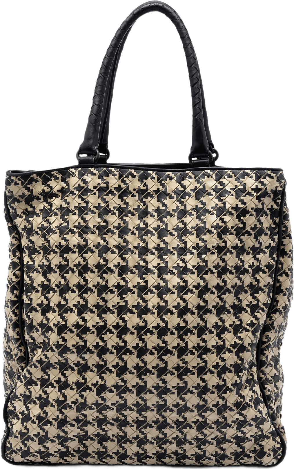 Bottega Veneta Nappa Intrecciato Houndstooth Vertical Tote, från Luxclusif, i färgen beige.