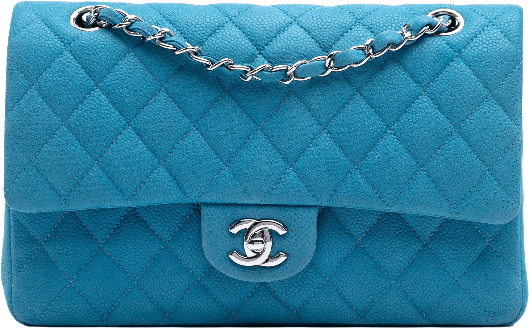 Chanel Medium Classic Caviar Double Flap, från Luxclusif, i färgen blue.