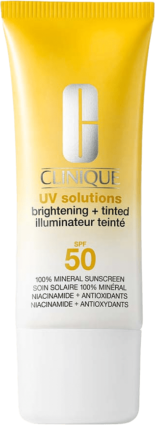 UV Solutions Brightening + Tinted Sunscreen SPF 50, från Clinique, i färgen Medium Deep.