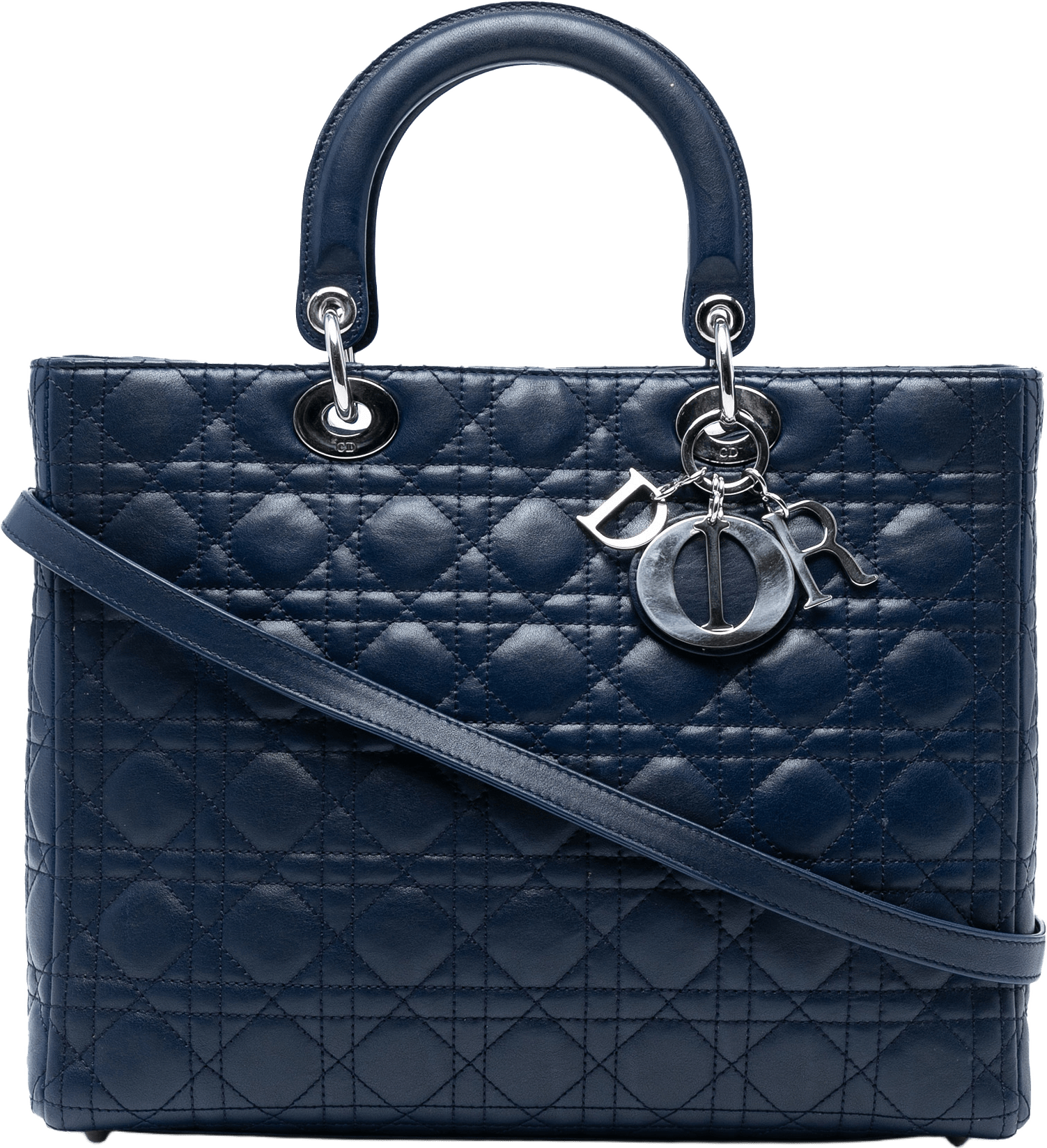 Dior Large Lambskin Cannage Lady Dior, från Luxclusif, i färgen dark blue.