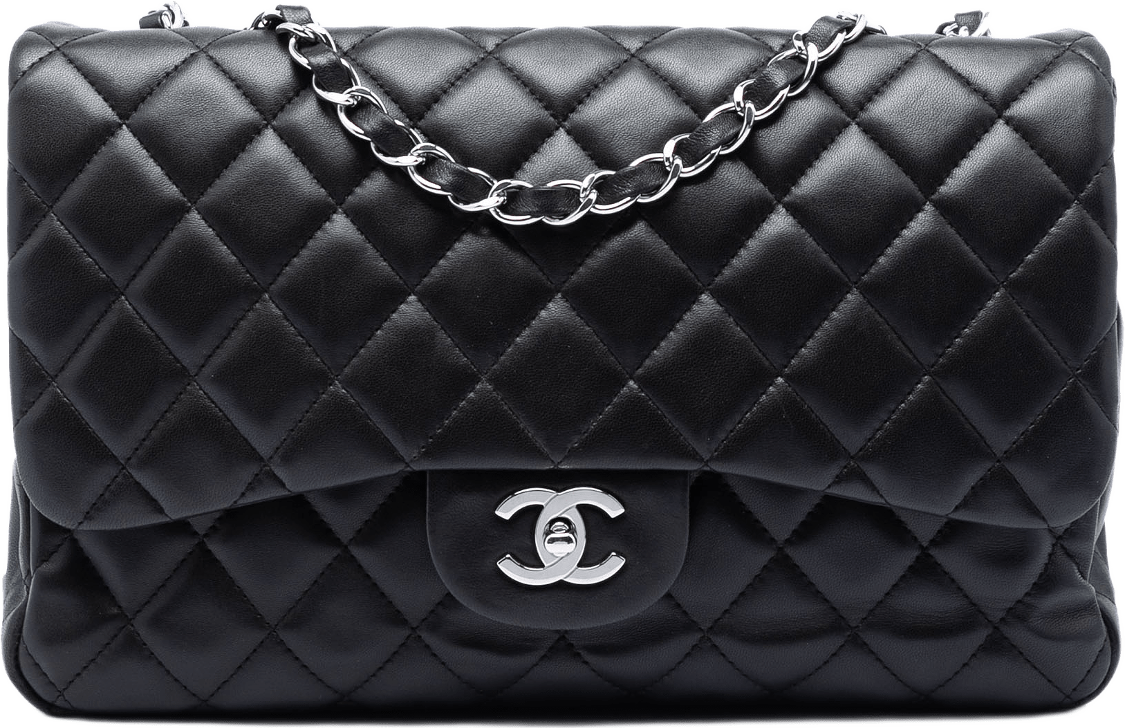 Chanel Jumbo Classic Lambskin Single Flap, från Luxclusif, i färgen black.