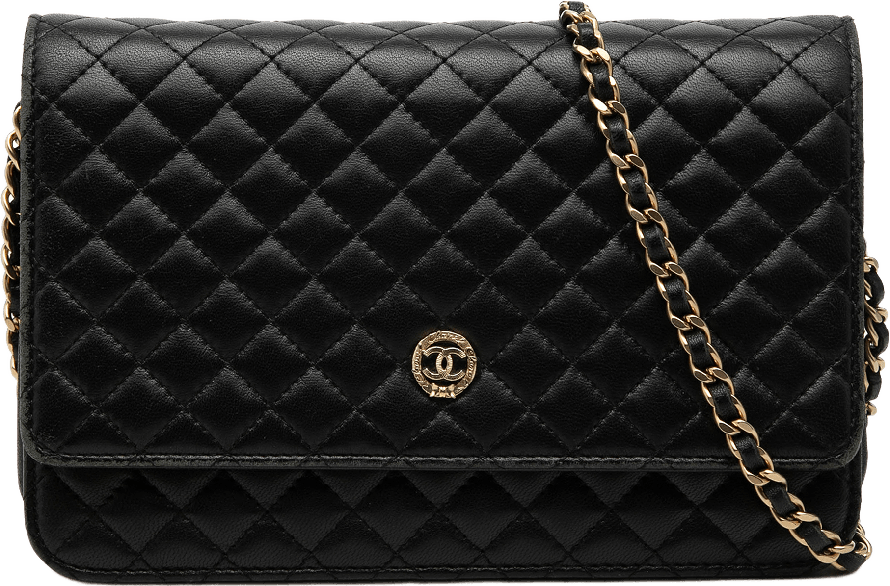 Chanel Quilted Lambskin Crest Wallet On Chain, från Luxclusif, i färgen black.