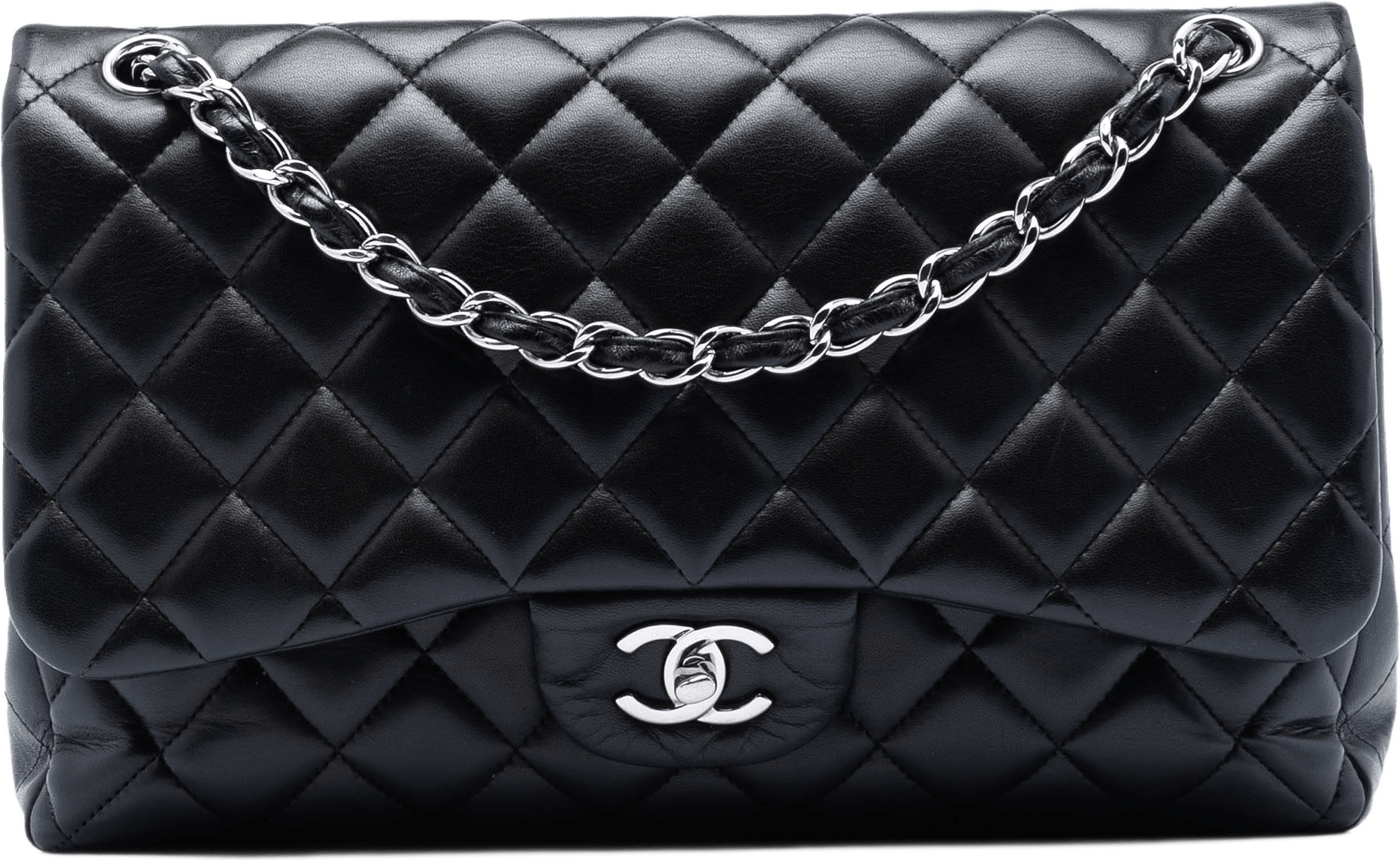 Chanel Jumbo Classic Lambskin Double Flap, från Luxclusif, i färgen black.
