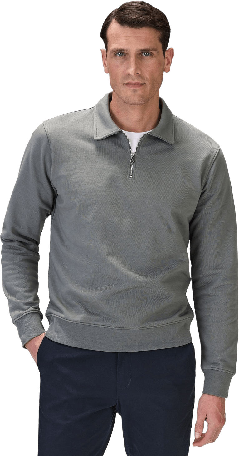Cotton L/s Jersey Polo Collar Sweater W/ Zip